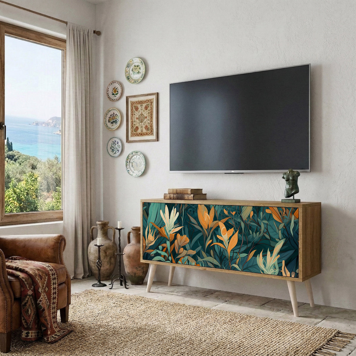 FLORAL SERENITY Mueble de TV Compacto de 2 puertas