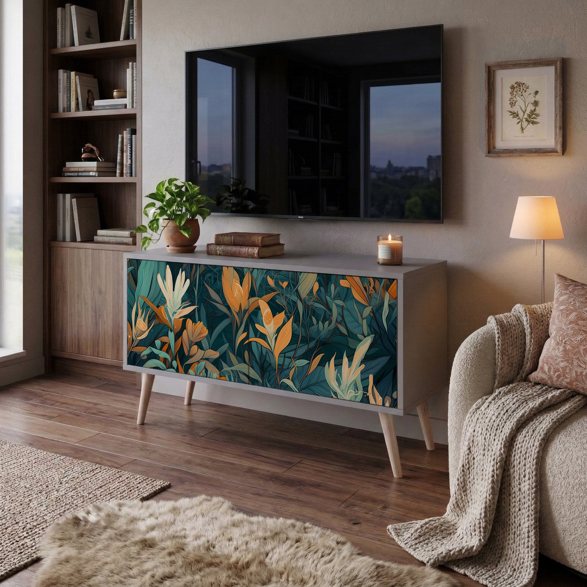FLORAL SERENITY Mueble de TV Compacto de 2 puertas