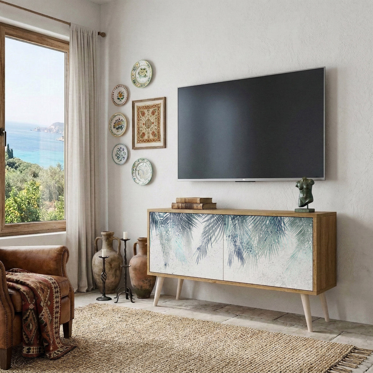 PALM VEIL Mueble de TV Compacto de 2 puertas
