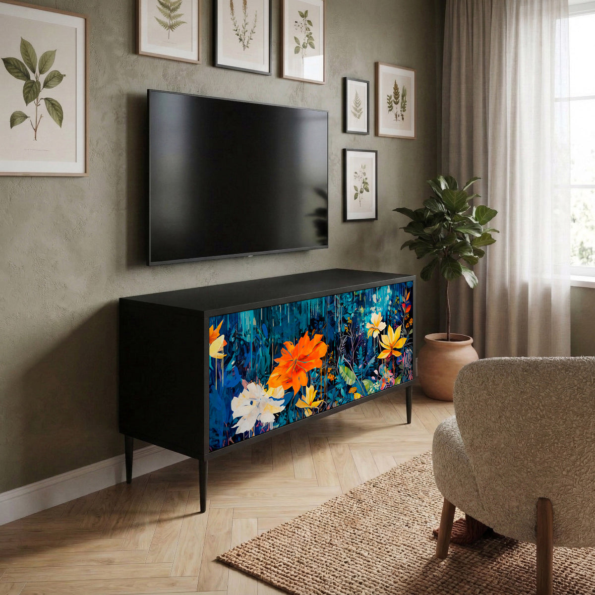 MIDNIGHT BLOSSOM Mueble de TV Compacto de 2 puertas