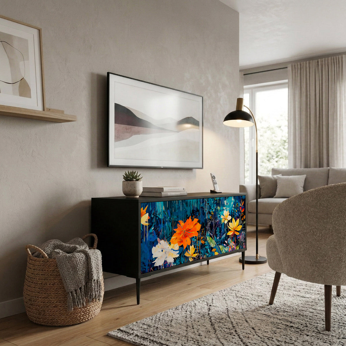 MIDNIGHT BLOSSOM Mueble de TV Compacto de 2 puertas