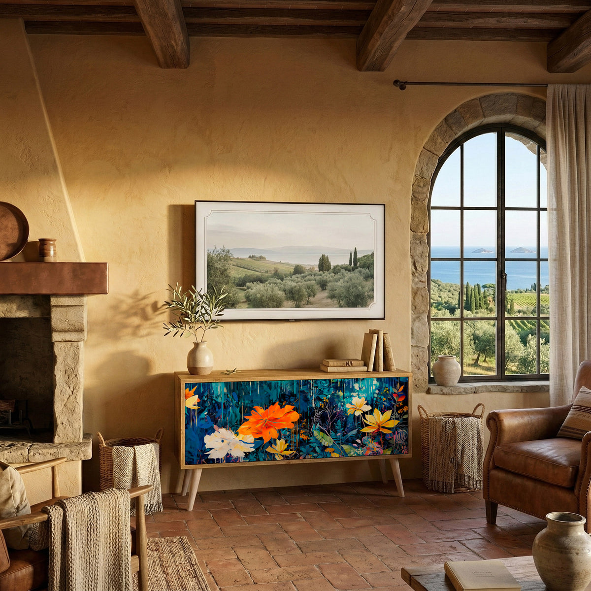 MIDNIGHT BLOSSOM Mueble de TV Compacto de 2 puertas