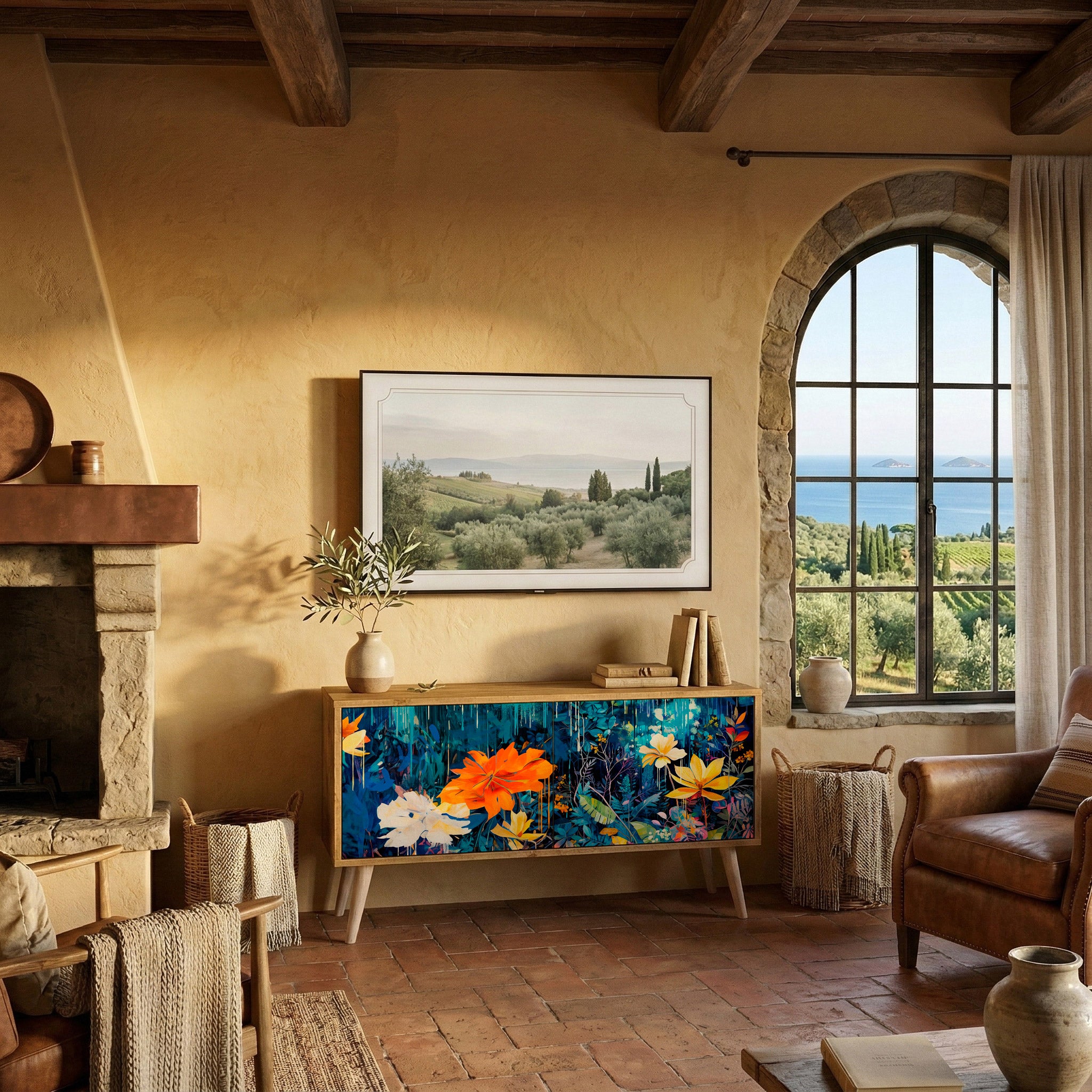 MIDNIGHT BLOSSOM Mueble de TV Compacto de 2 puertas