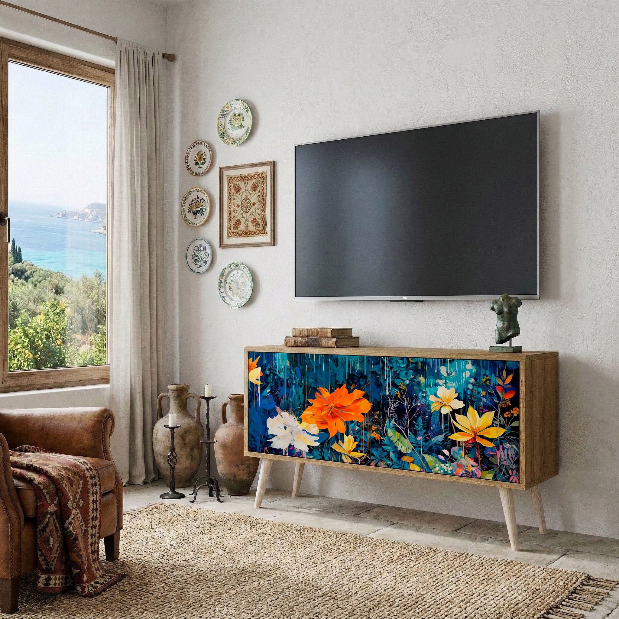 MIDNIGHT BLOSSOM Mueble de TV Compacto de 2 puertas