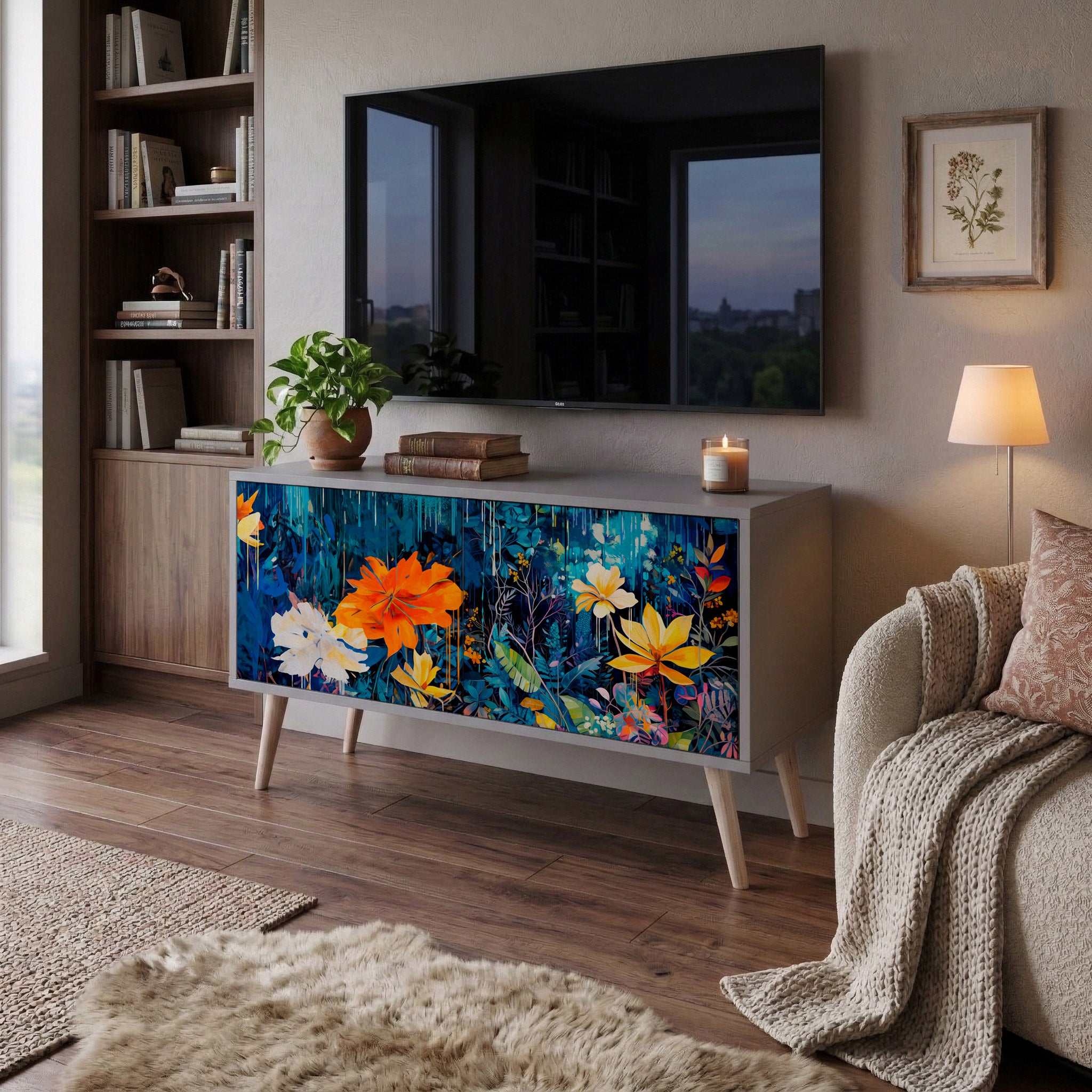 MIDNIGHT BLOSSOM Mueble de TV Compacto de 2 puertas