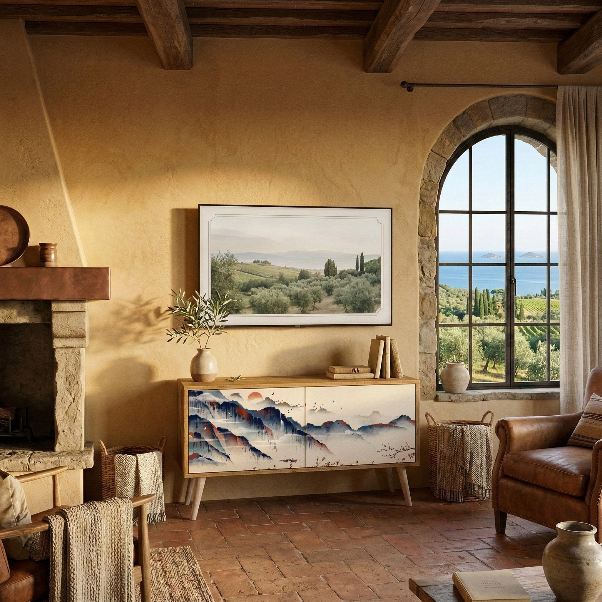 JAPANESE LANDSCAPE Mueble de TV Compacto de 2 puertas