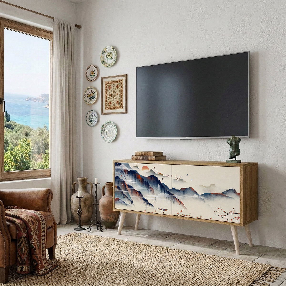 JAPANESE LANDSCAPE Mueble de TV Compacto de 2 puertas