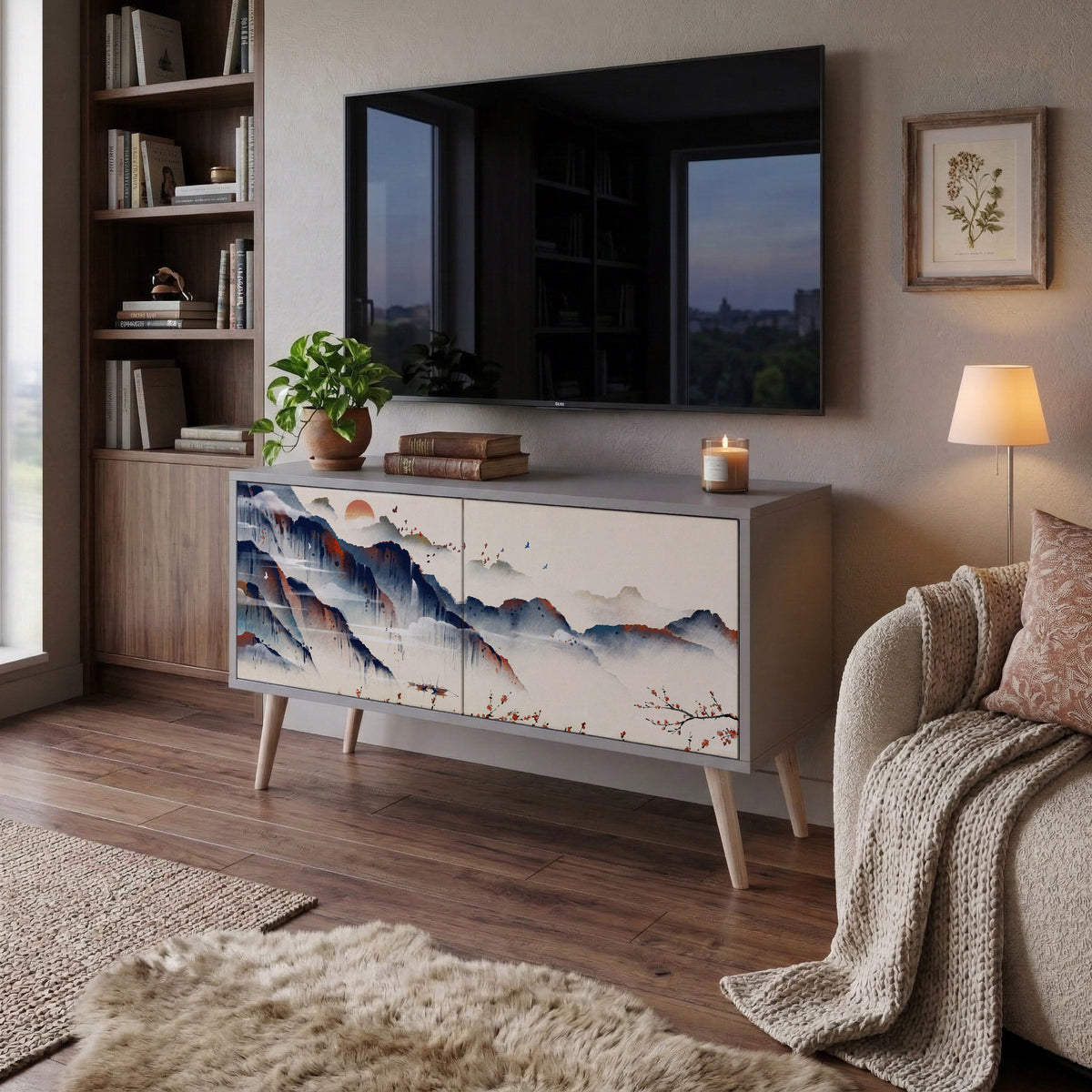 JAPANESE LANDSCAPE Mueble de TV Compacto de 2 puertas