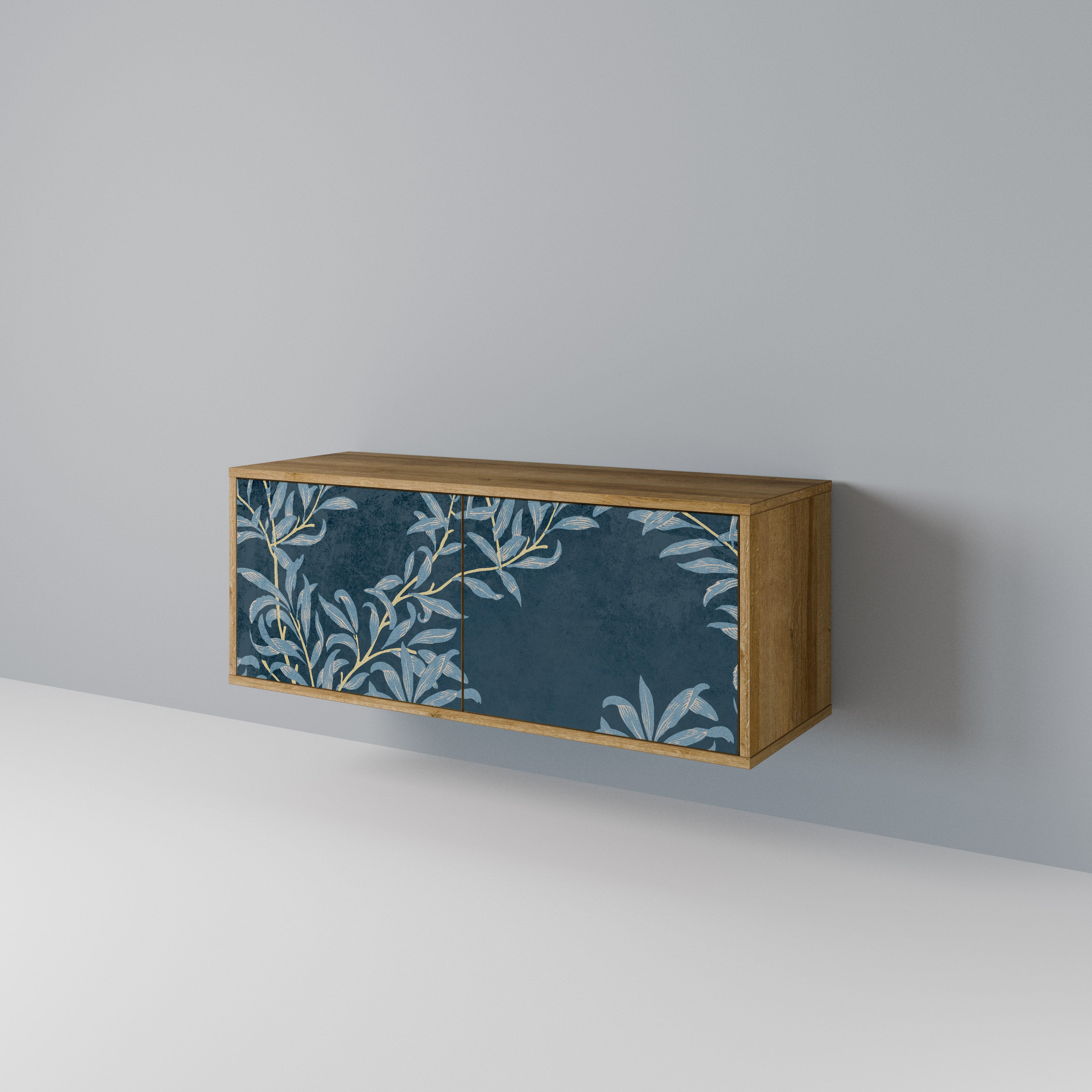 BLUE LEAVES Mueble de TV Compacto de 2 puertas