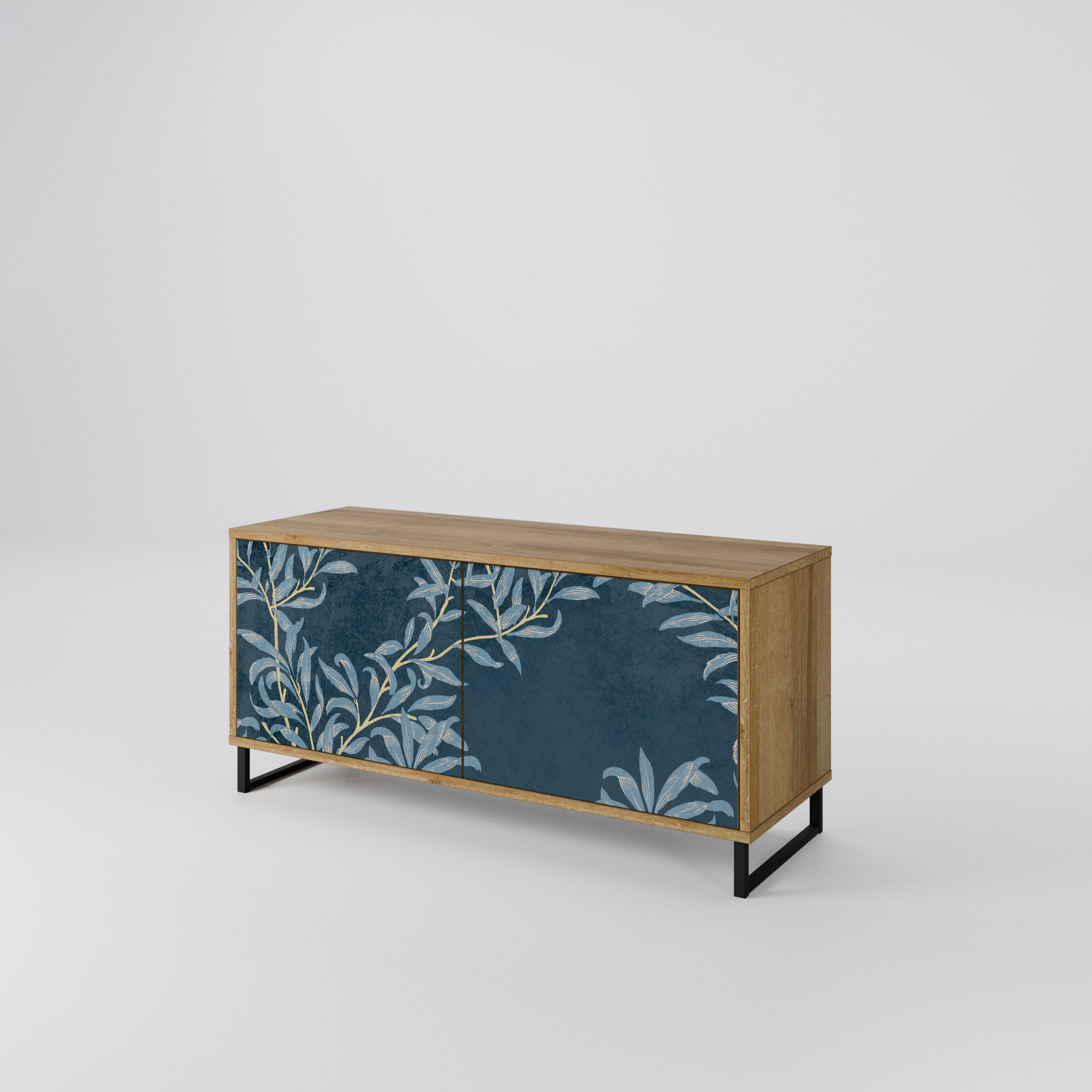 BLUE LEAVES Mueble de TV Compacto de 2 puertas