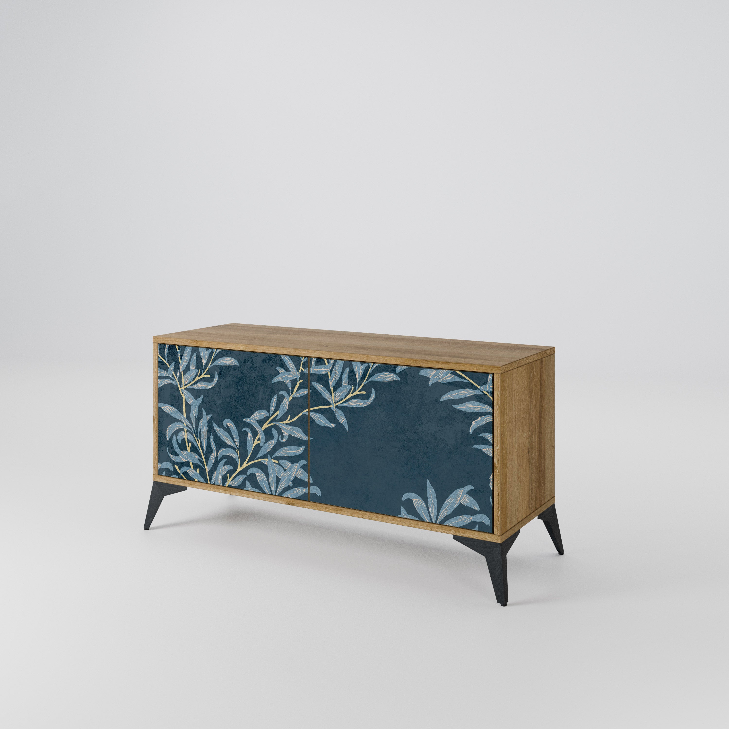 BLUE LEAVES Mueble de TV Compacto de 2 puertas