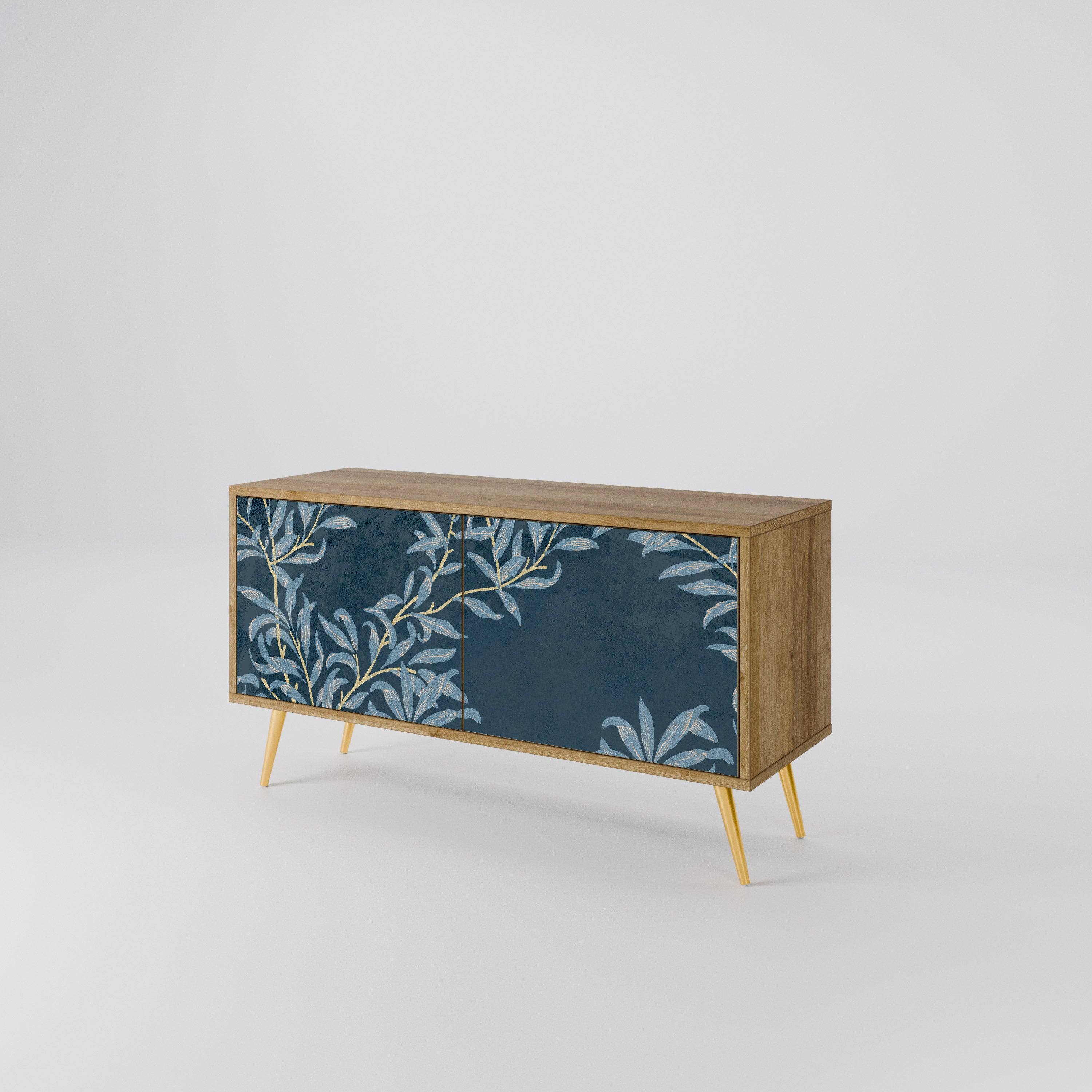 BLUE LEAVES Mueble de TV Compacto de 2 puertas
