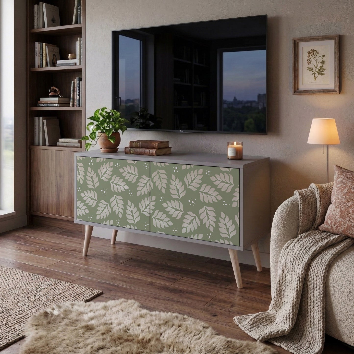 LEAVES ON GREEN Mueble de TV Compacto de 2 puertas