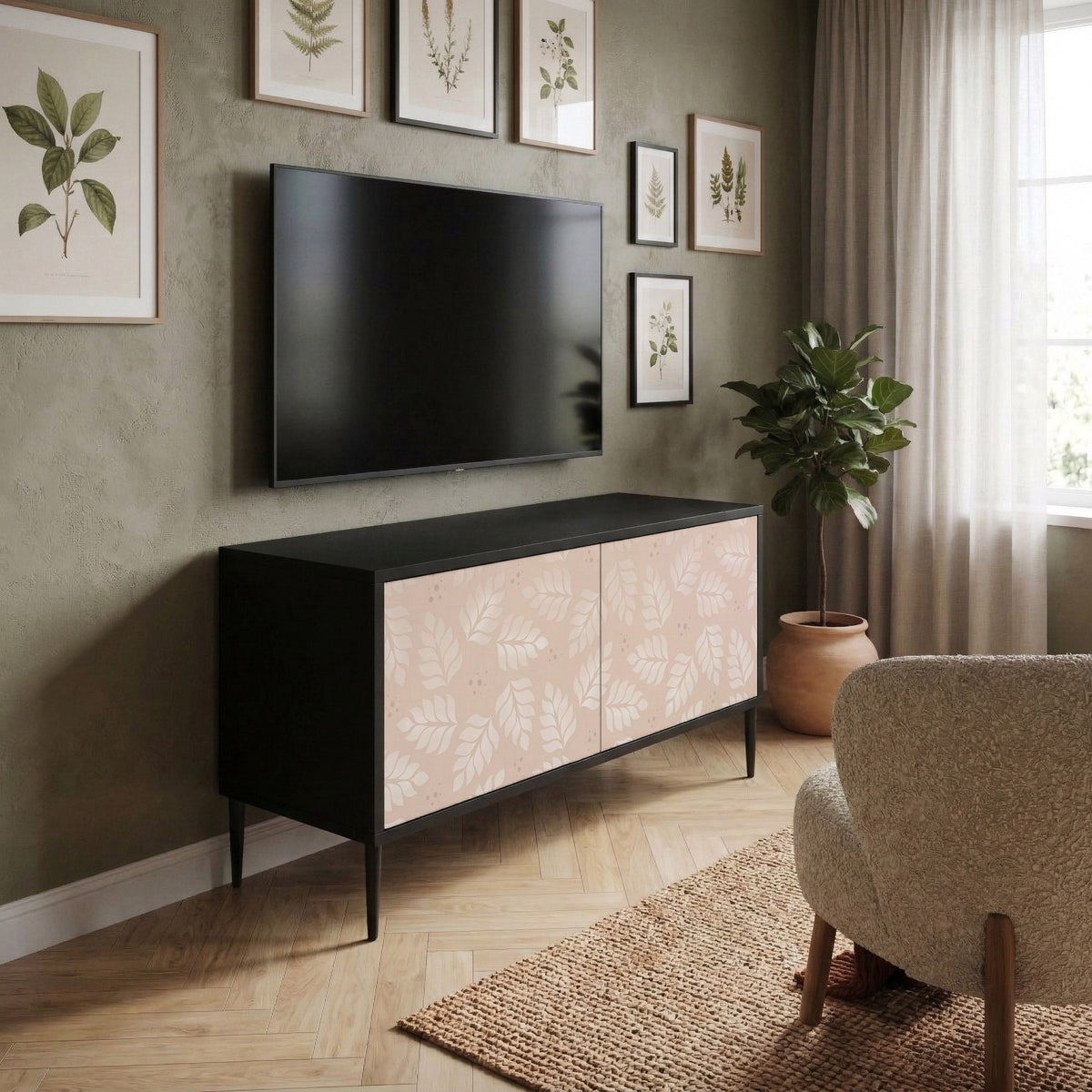 LEAVES ON BEIGE Mueble de TV Compacto de 2 puertas