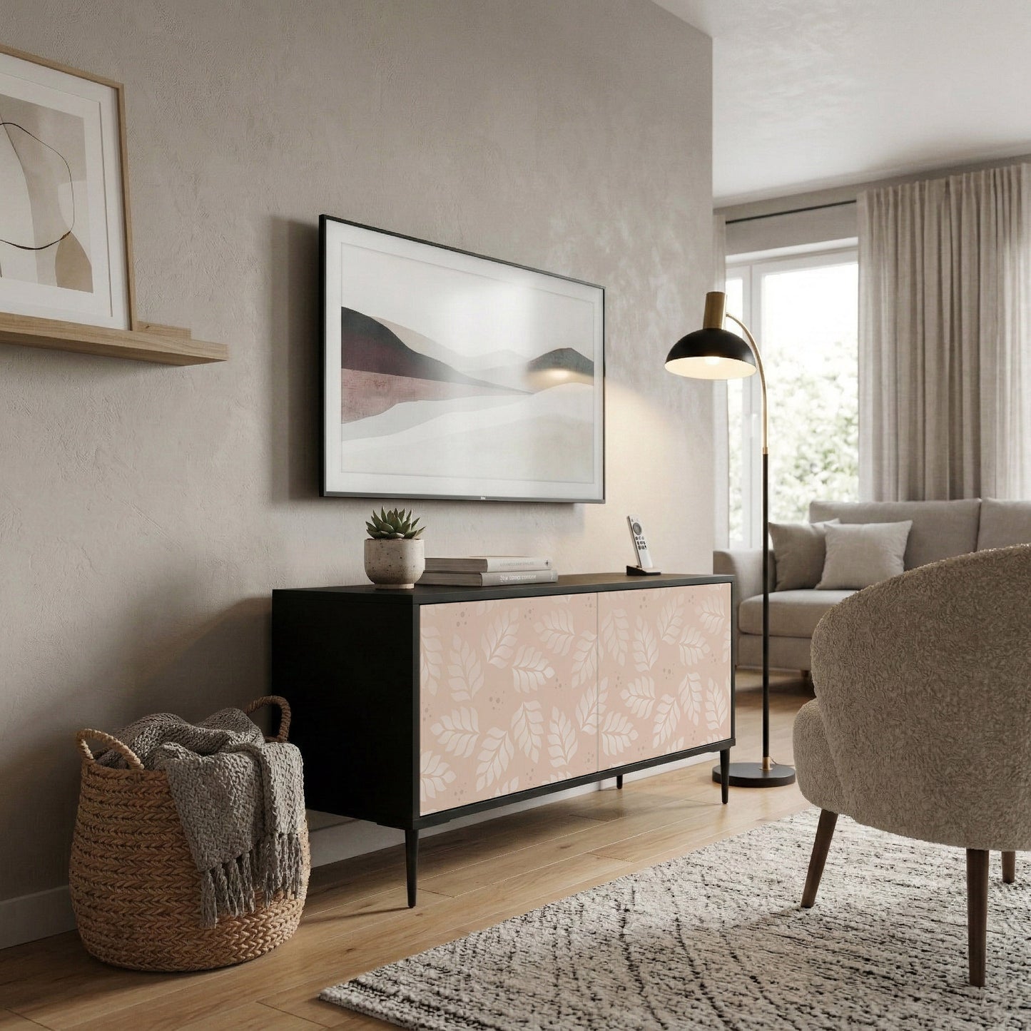 LEAVES ON BEIGE Mueble de TV Compacto de 2 puertas