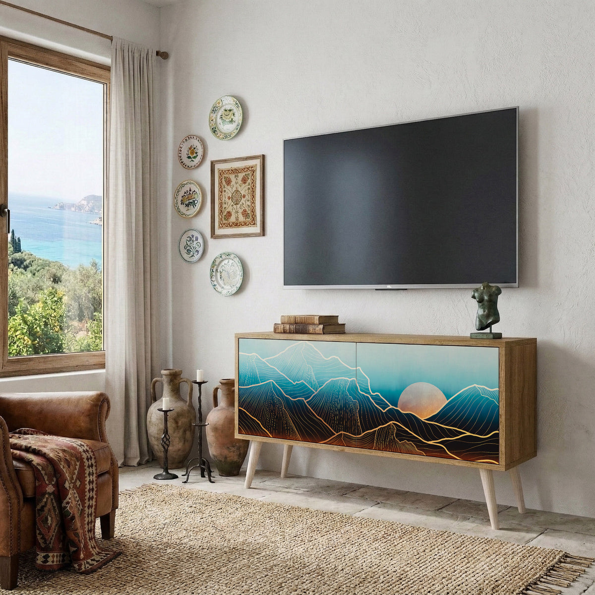 LUNAR SECRETS Mueble de TV Compacto de 2 puertas