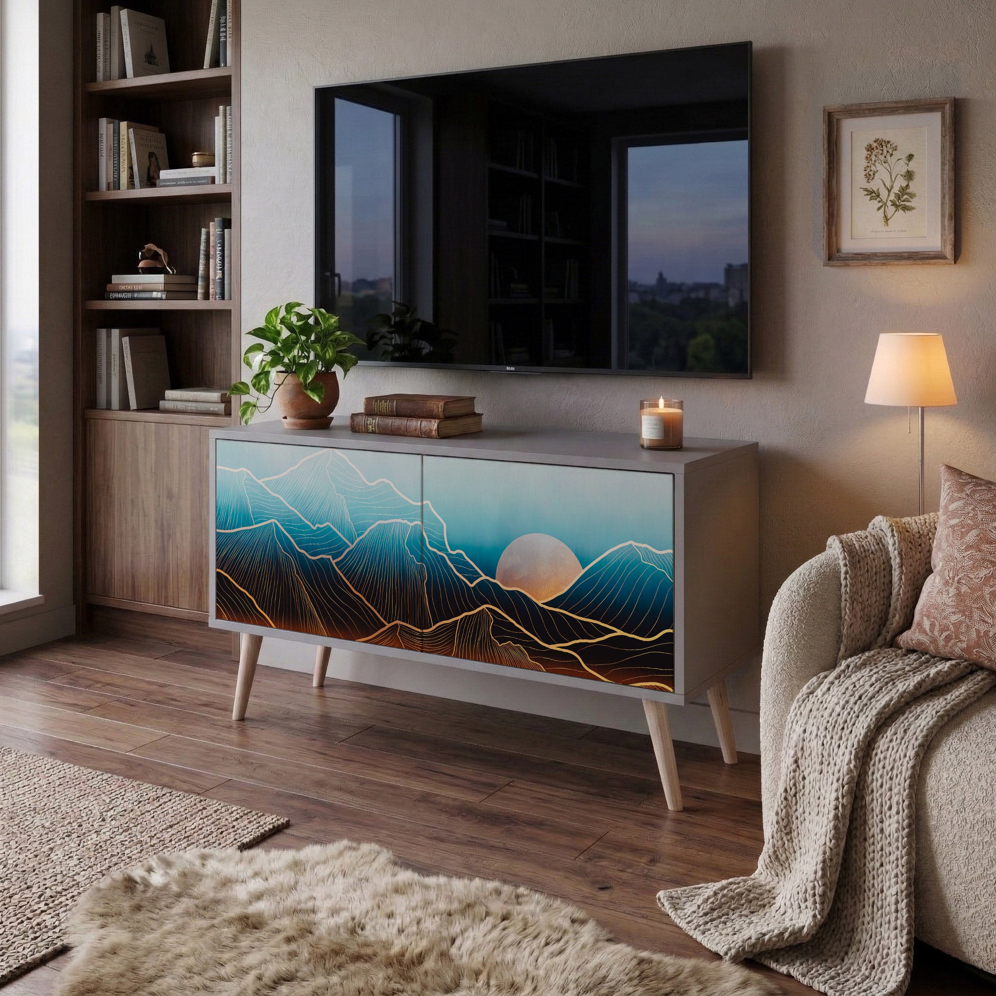 LUNAR SECRETS Mueble de TV Compacto de 2 puertas