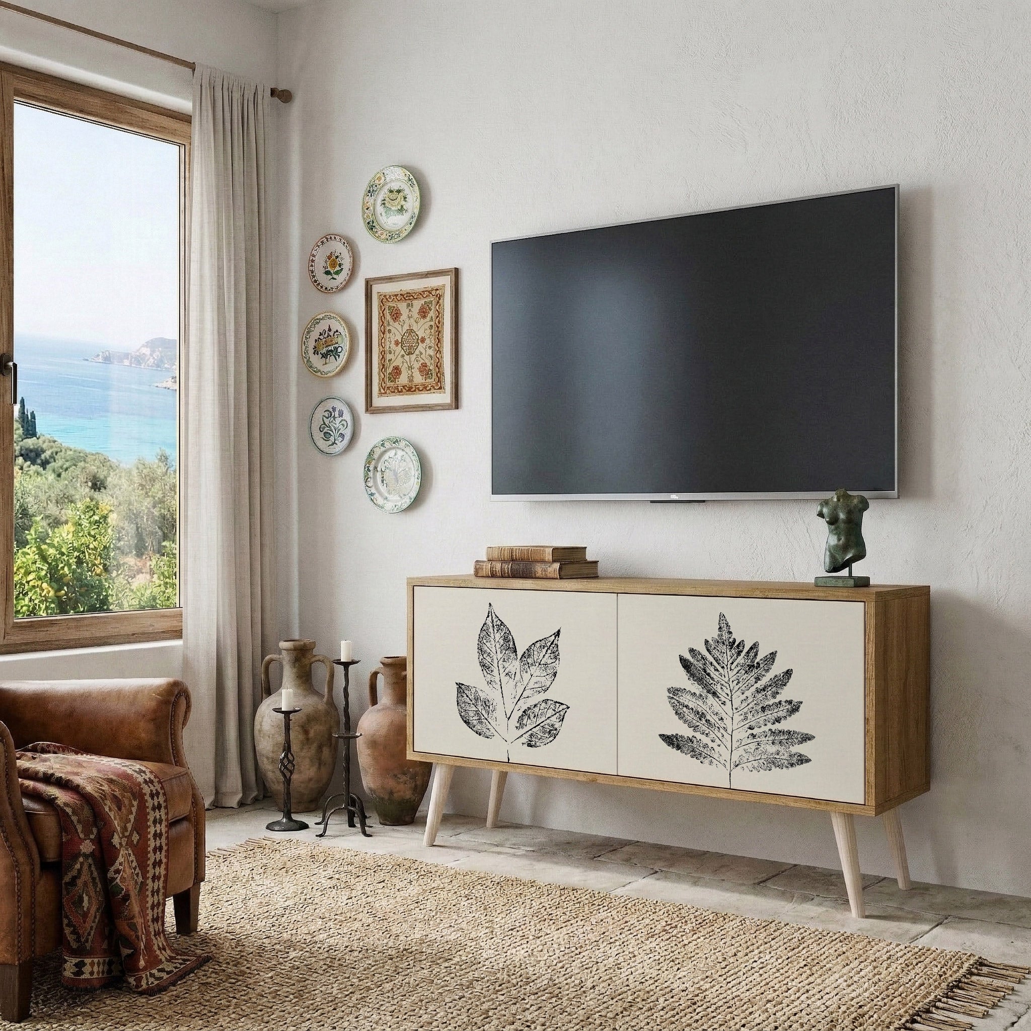 LEAFY STAMPS Mueble de TV Compacto de 2 puertas