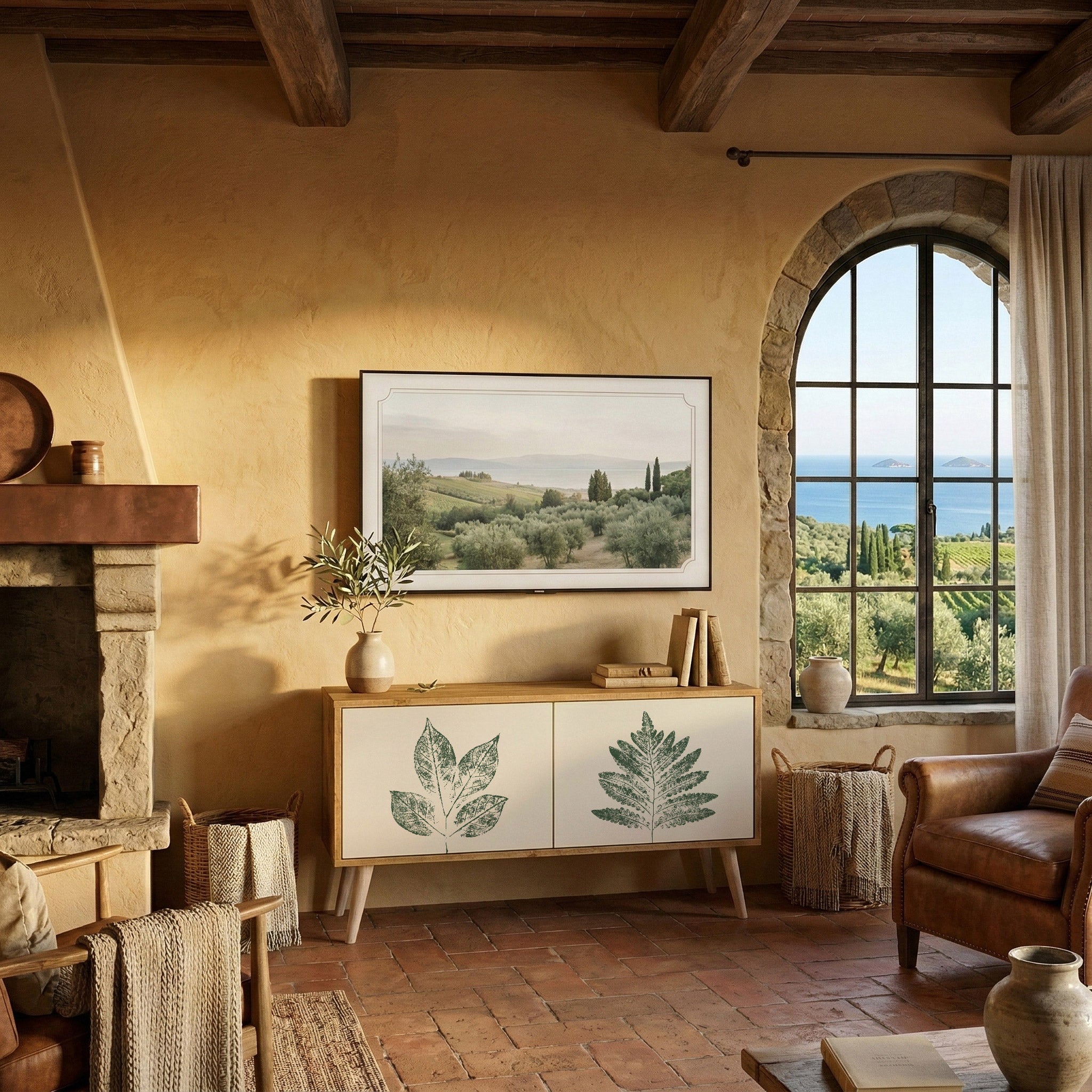 GREEN LEAFY STAMPS Mueble de TV Compacto de 2 puertas