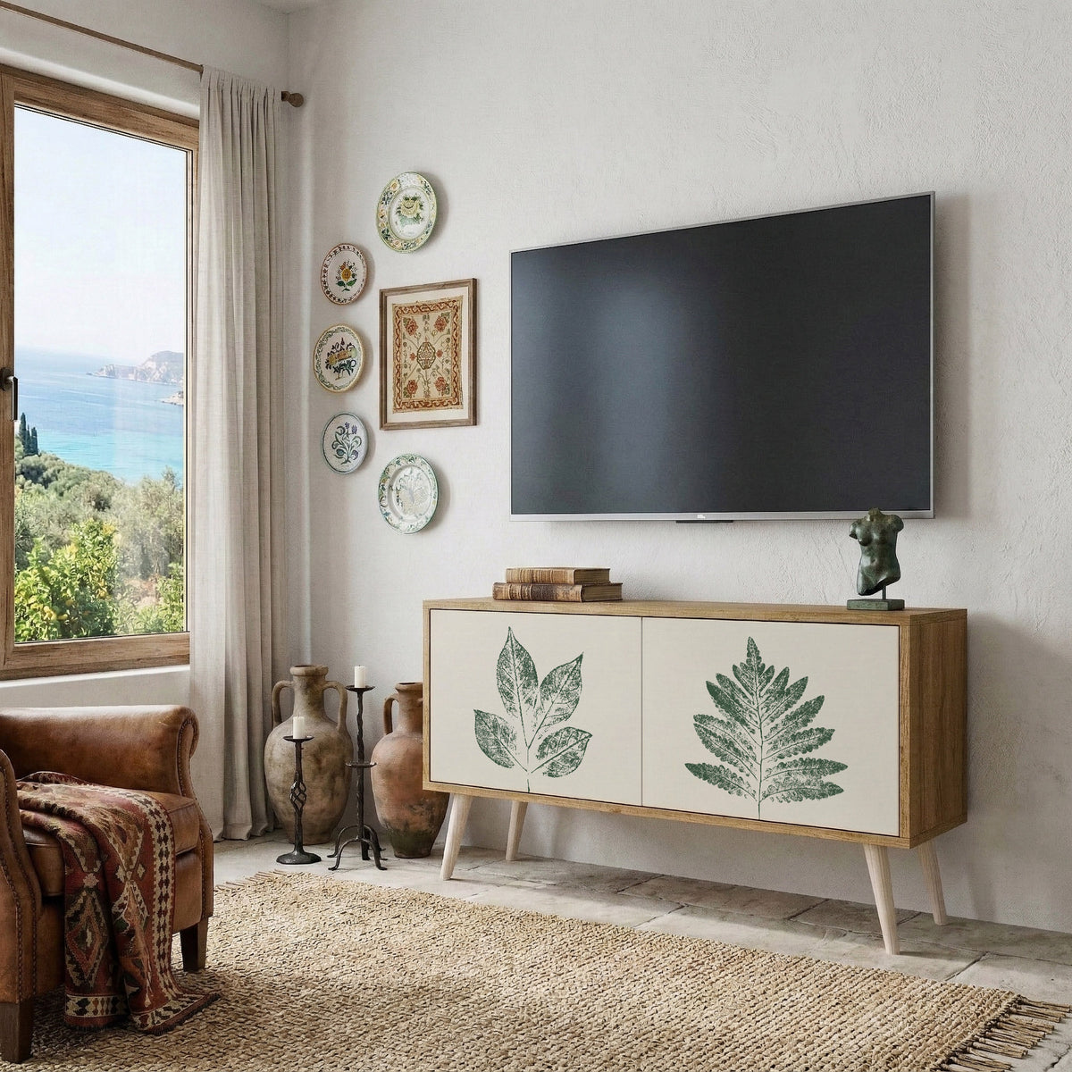 GREEN LEAFY STAMPS Mueble de TV Compacto de 2 puertas