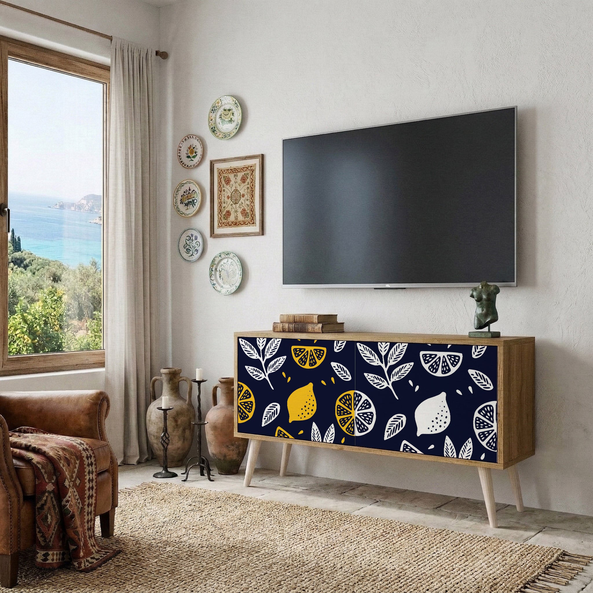 CITRUS BLACK AND WHITE Mueble de TV Compacto de 2 puertas