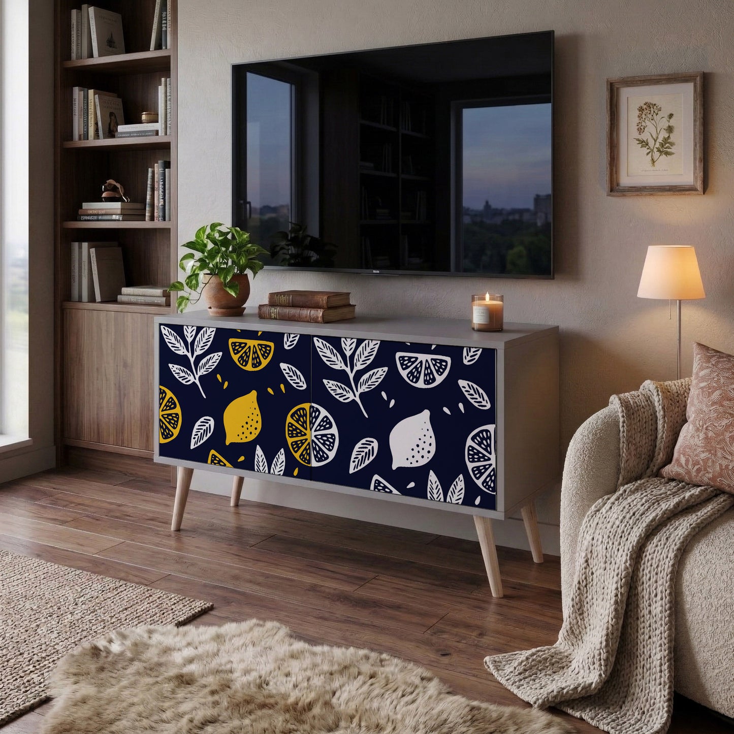 CITRUS BLACK AND WHITE Mueble de TV Compacto de 2 puertas