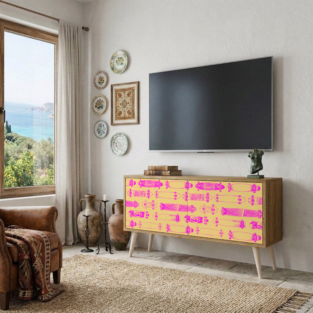 SKATEBOARD ARTISTRY Mueble de TV Compacto de 2 puertas
