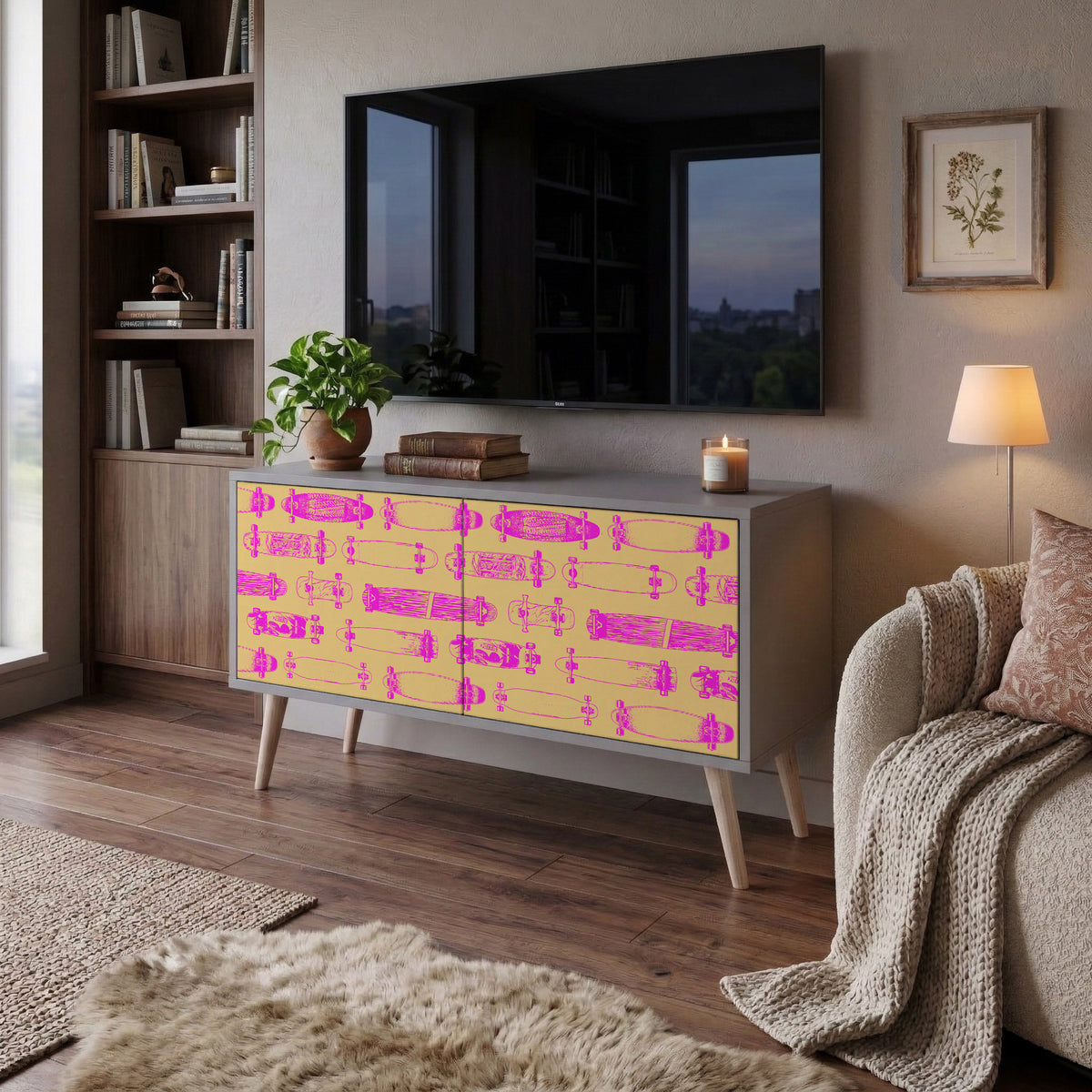 SKATEBOARD ARTISTRY Mueble de TV Compacto de 2 puertas