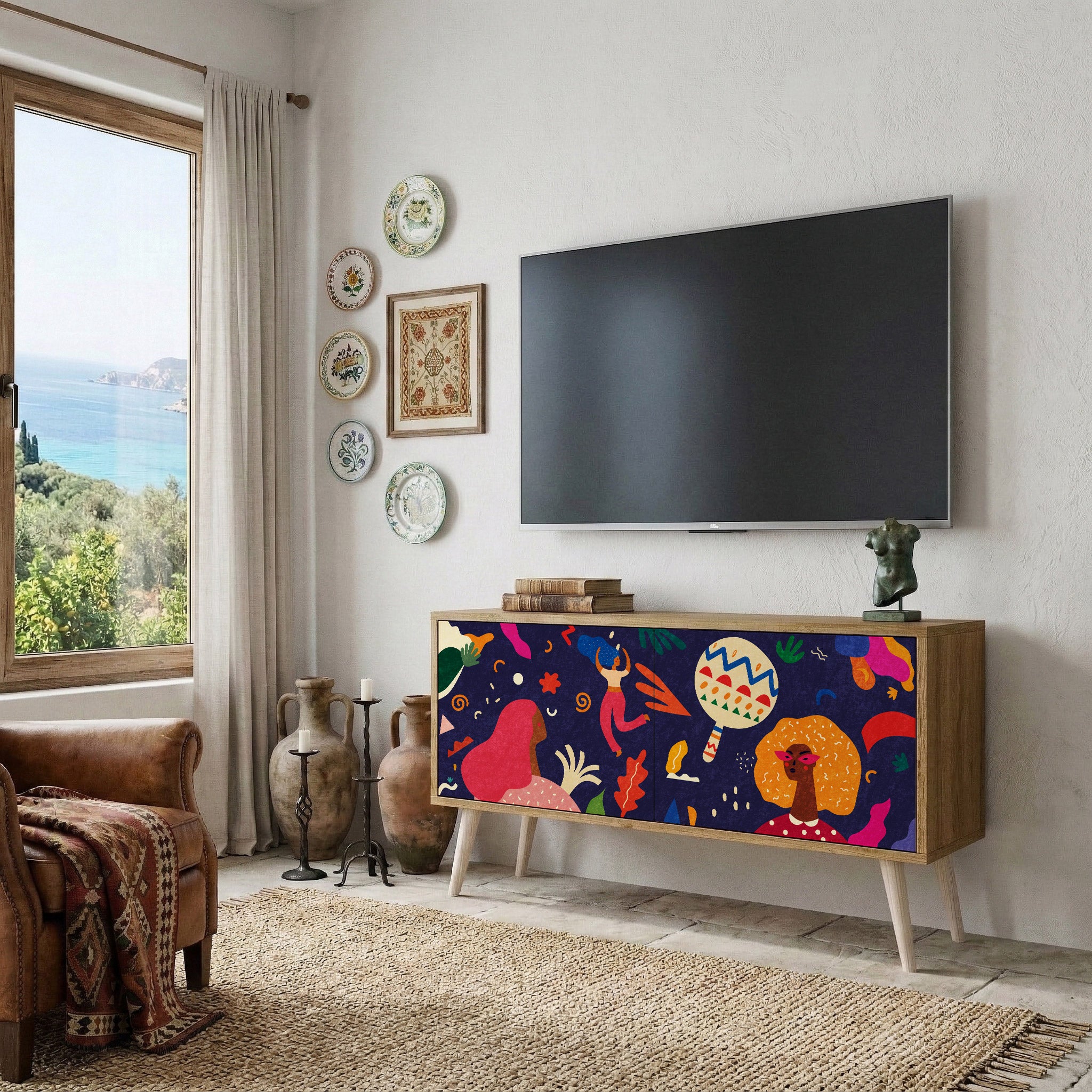 FESTIVE PLEASURES Mueble de TV Compacto de 2 puertas