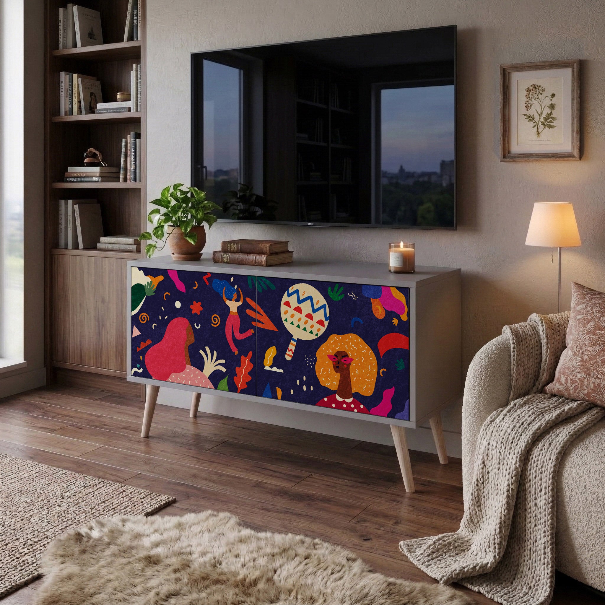 FESTIVE PLEASURES Mueble de TV Compacto de 2 puertas