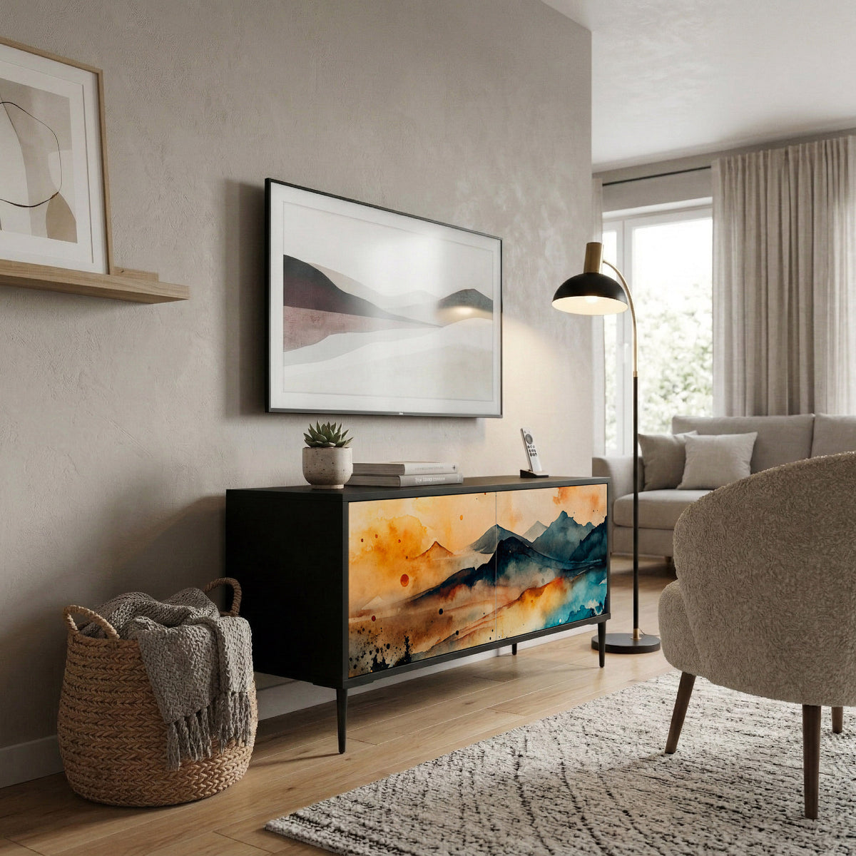 OMINOUS MOUNTAINS Mueble de TV Compacto de 2 puertas