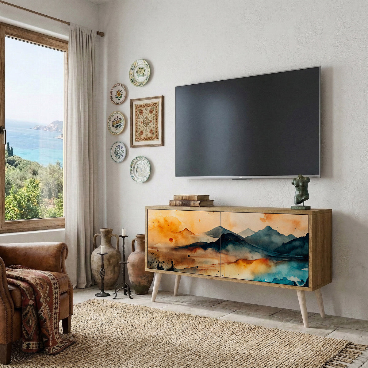 OMINOUS MOUNTAINS Mueble de TV Compacto de 2 puertas