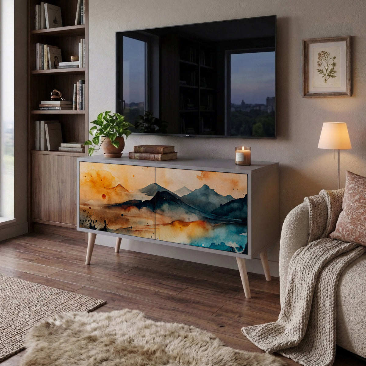OMINOUS MOUNTAINS Mueble de TV Compacto de 2 puertas