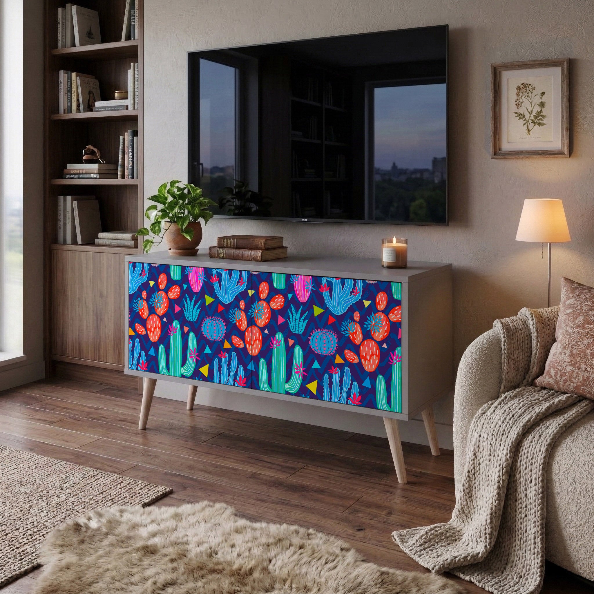 CACTUS VIBES Mueble de TV Compacto de 2 puertas