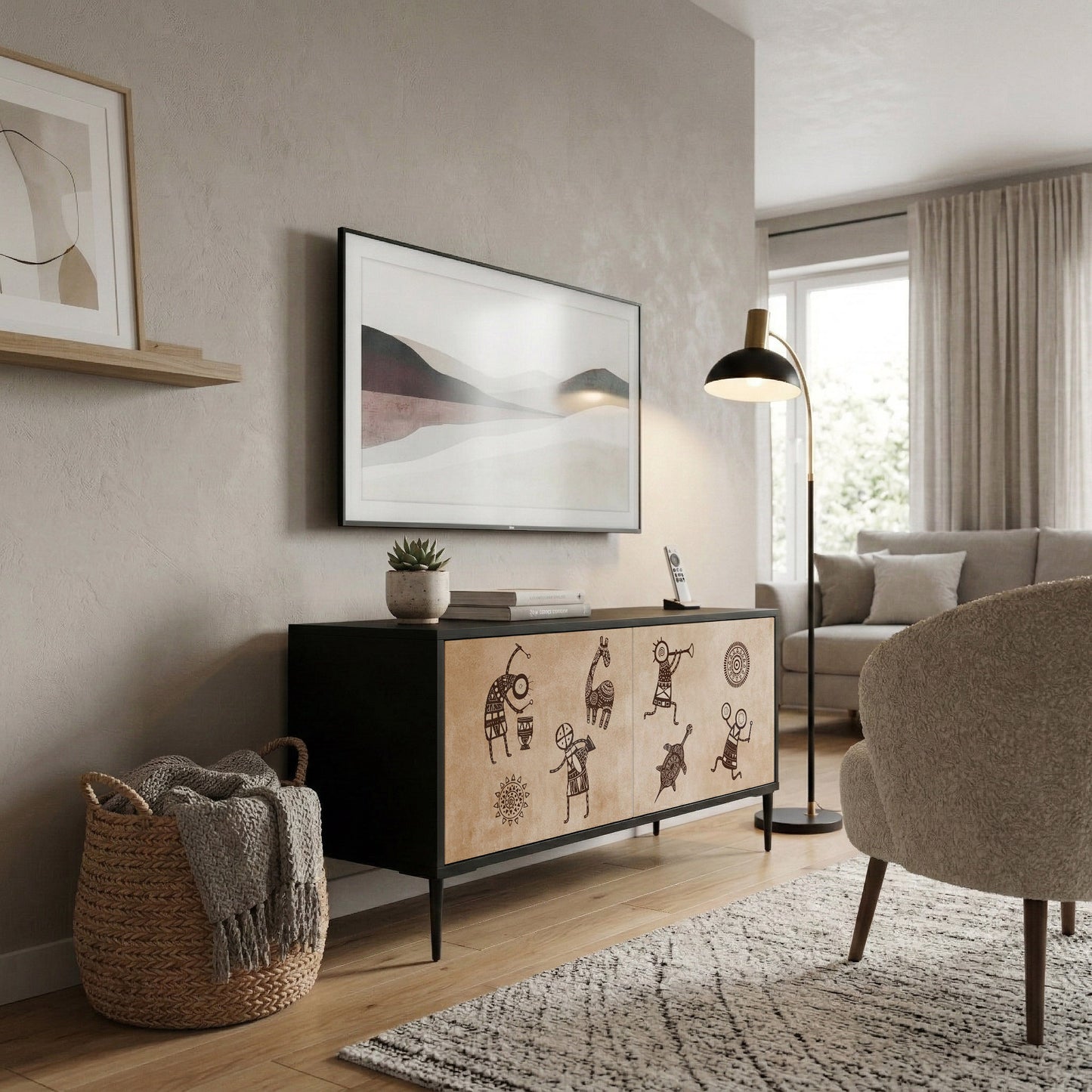 AFRICAN STYLE Mueble de TV Compacto de 2 puertas