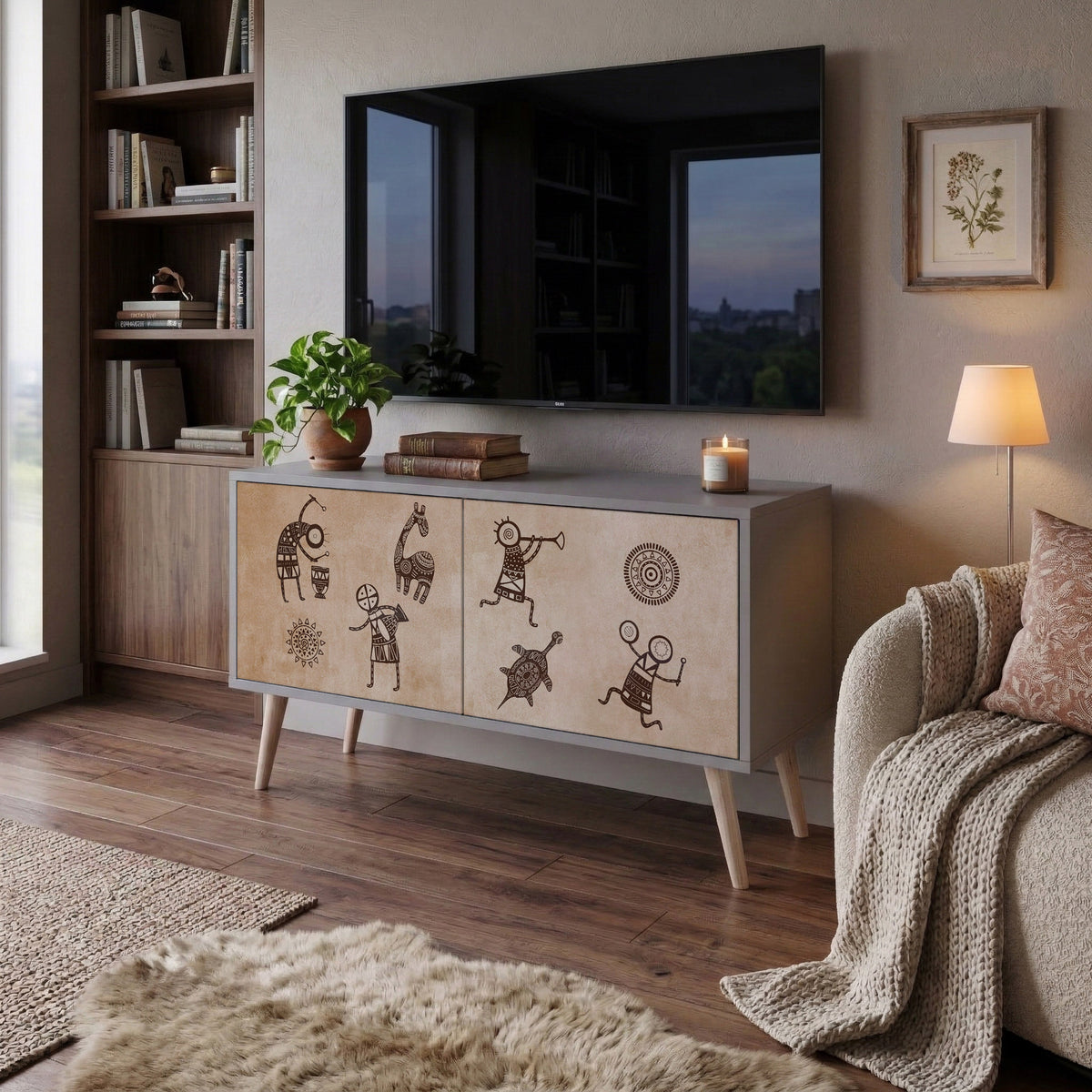 AFRICAN STYLE Mueble de TV Compacto de 2 puertas