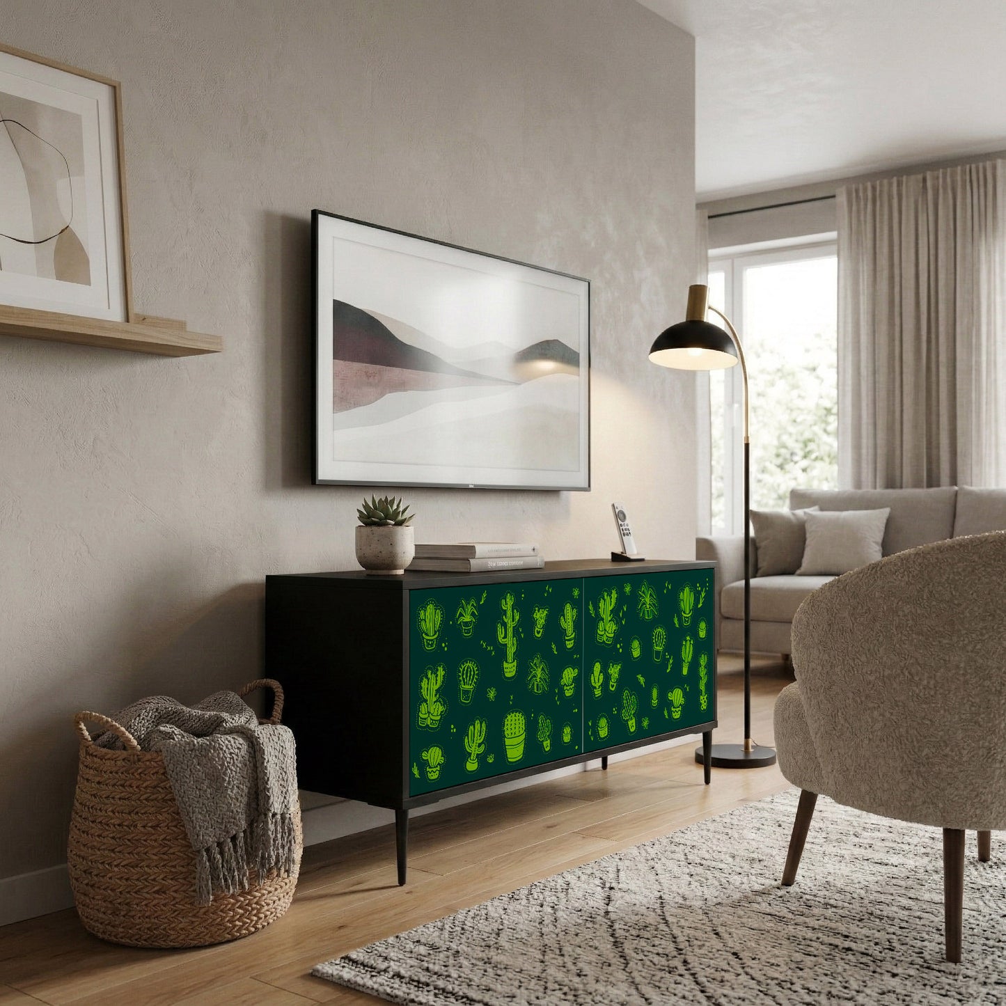 DESERT GREEN Mueble de TV Compacto de 2 puertas