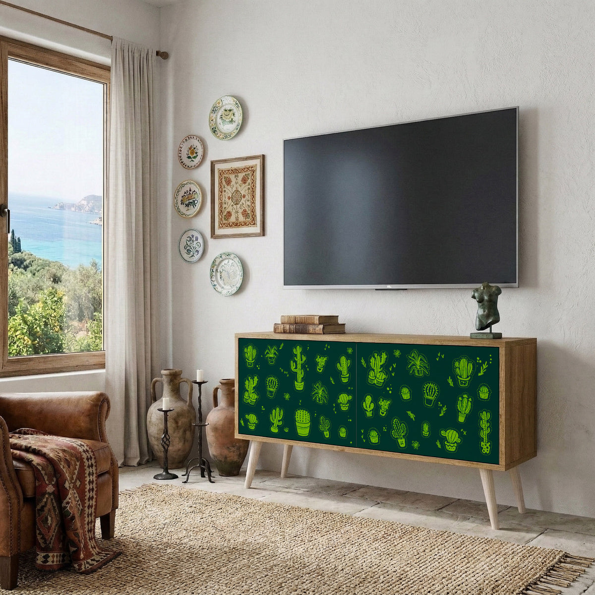 DESERT GREEN Mueble de TV Compacto de 2 puertas