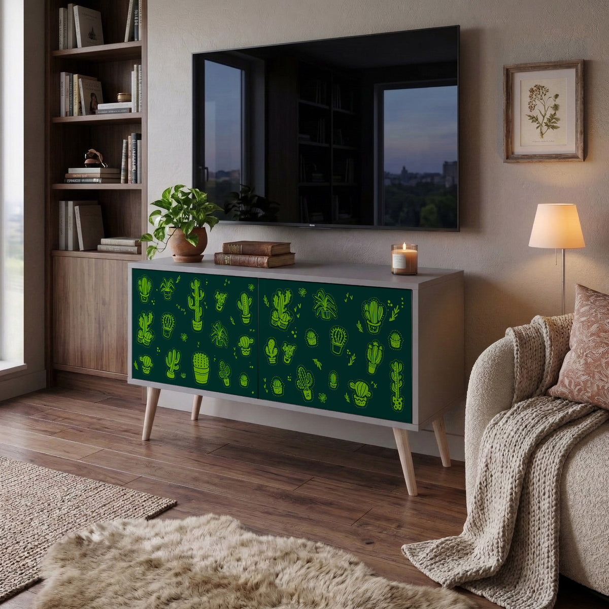 DESERT GREEN Mueble de TV Compacto de 2 puertas