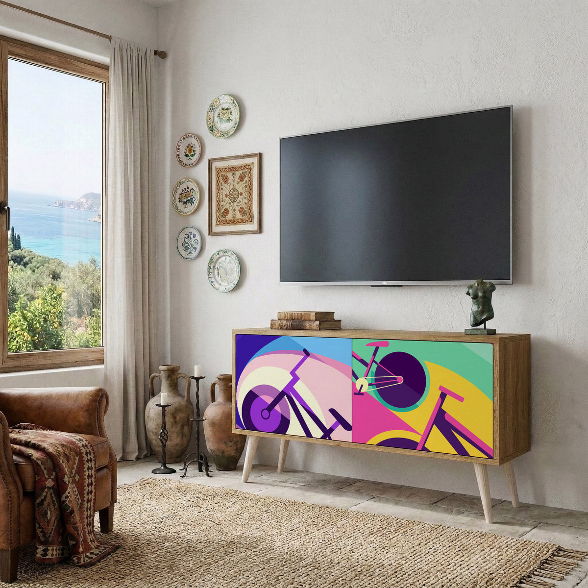 BIKE DREAMS Mueble de TV Compacto de 2 puertas