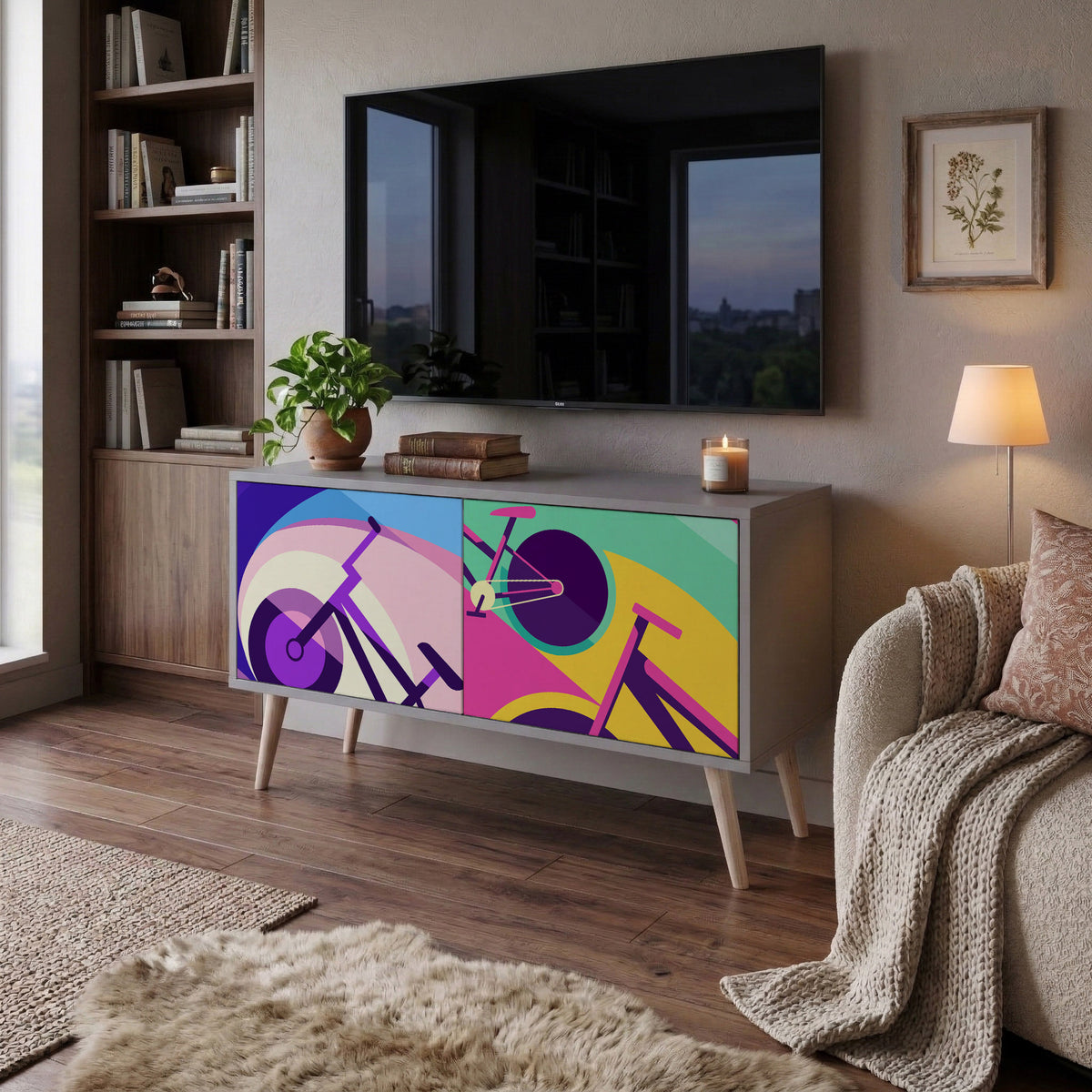 BIKE DREAMS Mueble de TV Compacto de 2 puertas