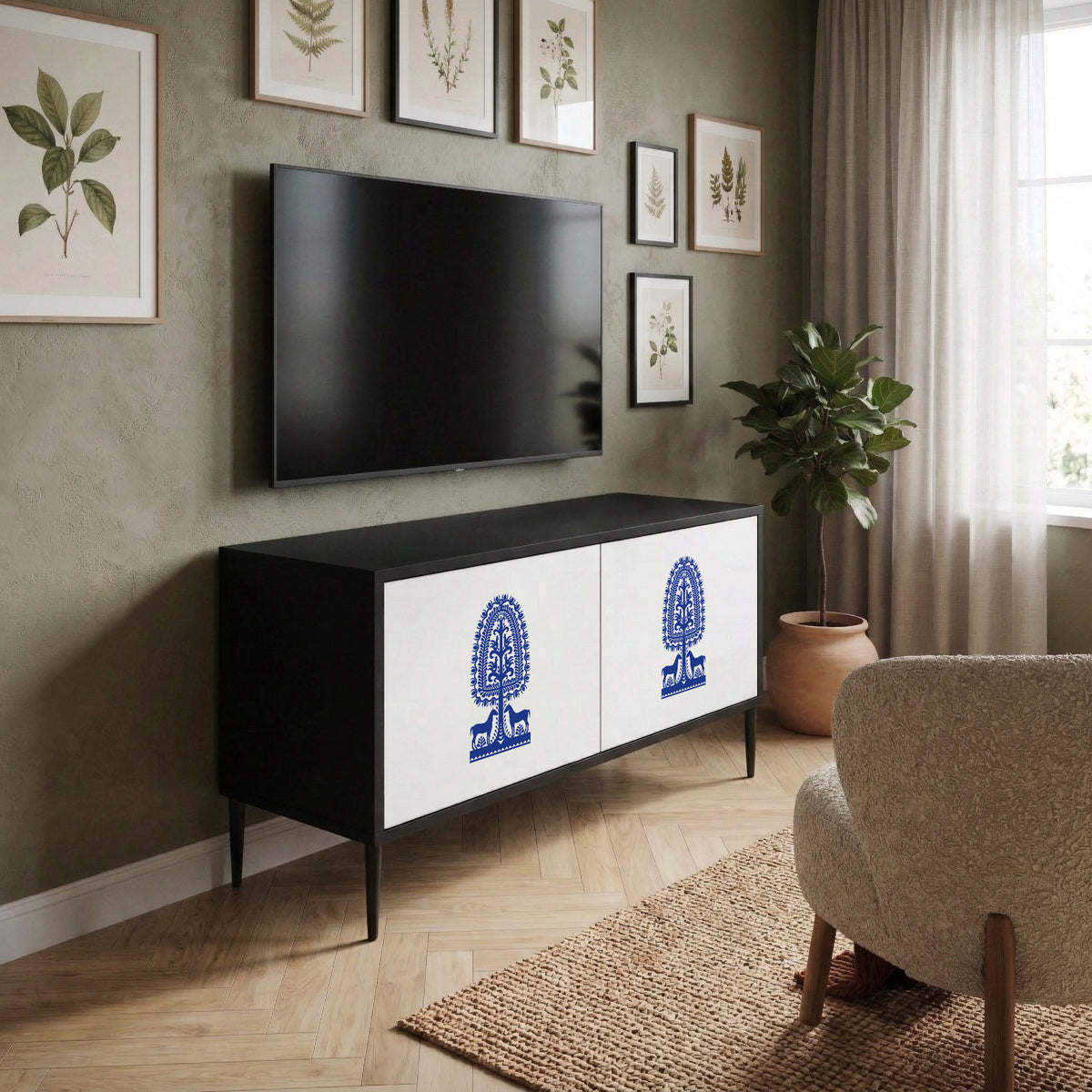 POLISH FOLK ART Compact 2-Door TV Cabinet
