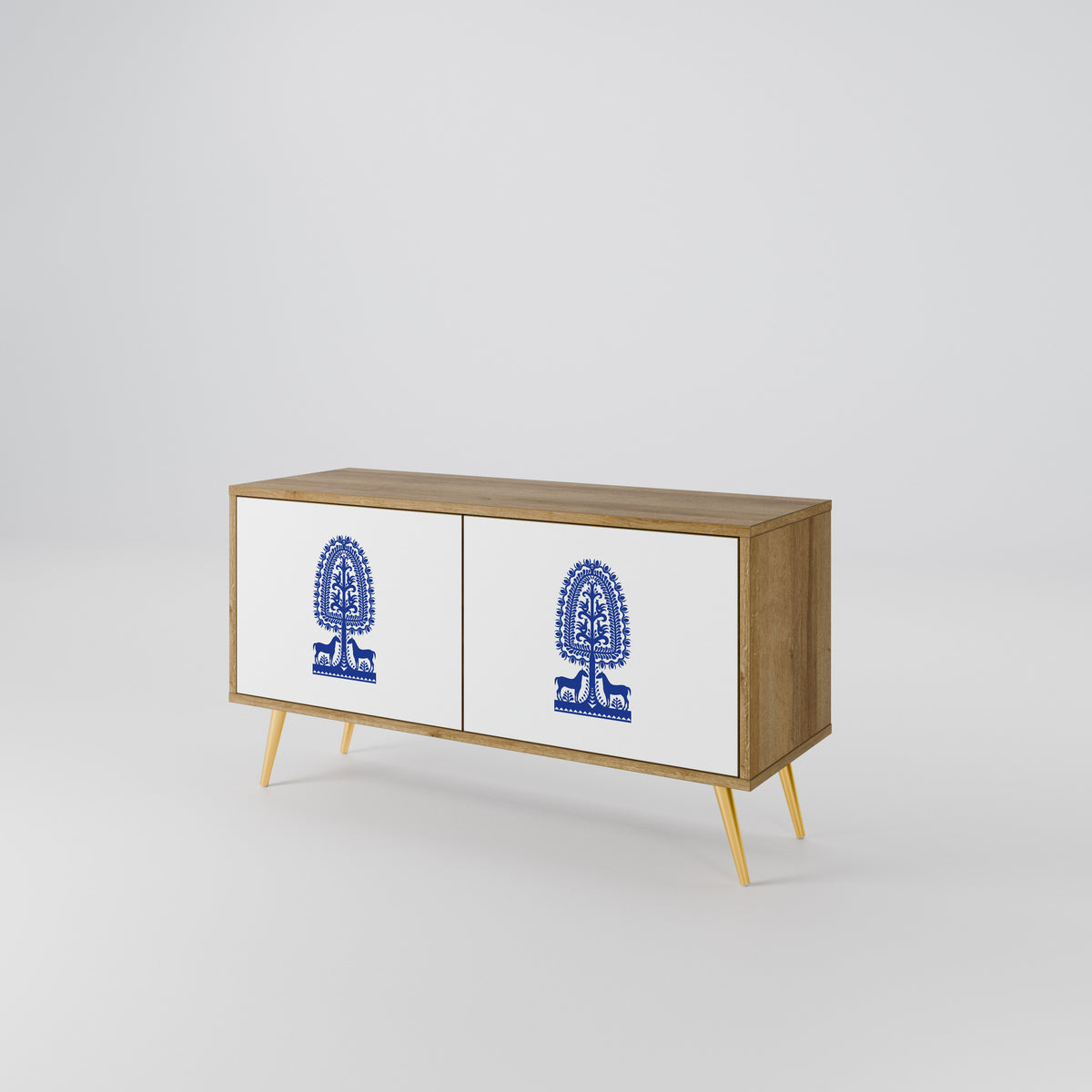 POLISH FOLK ART Mueble de TV Compacto de 2 puertas
