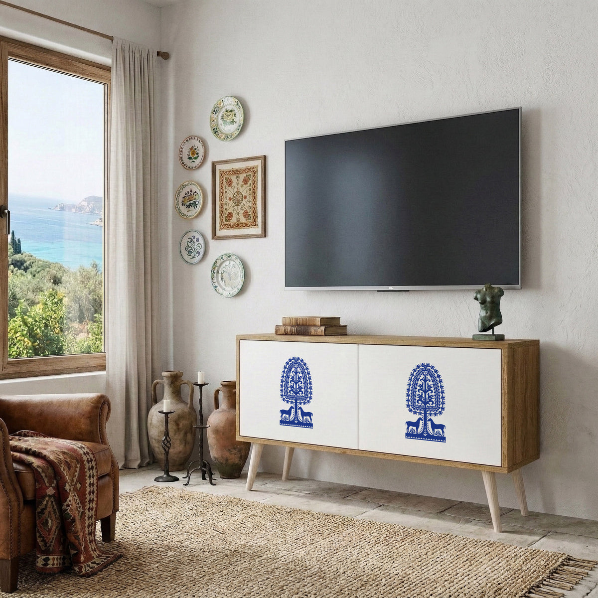 POLISH FOLK ART Mueble de TV Compacto de 2 puertas