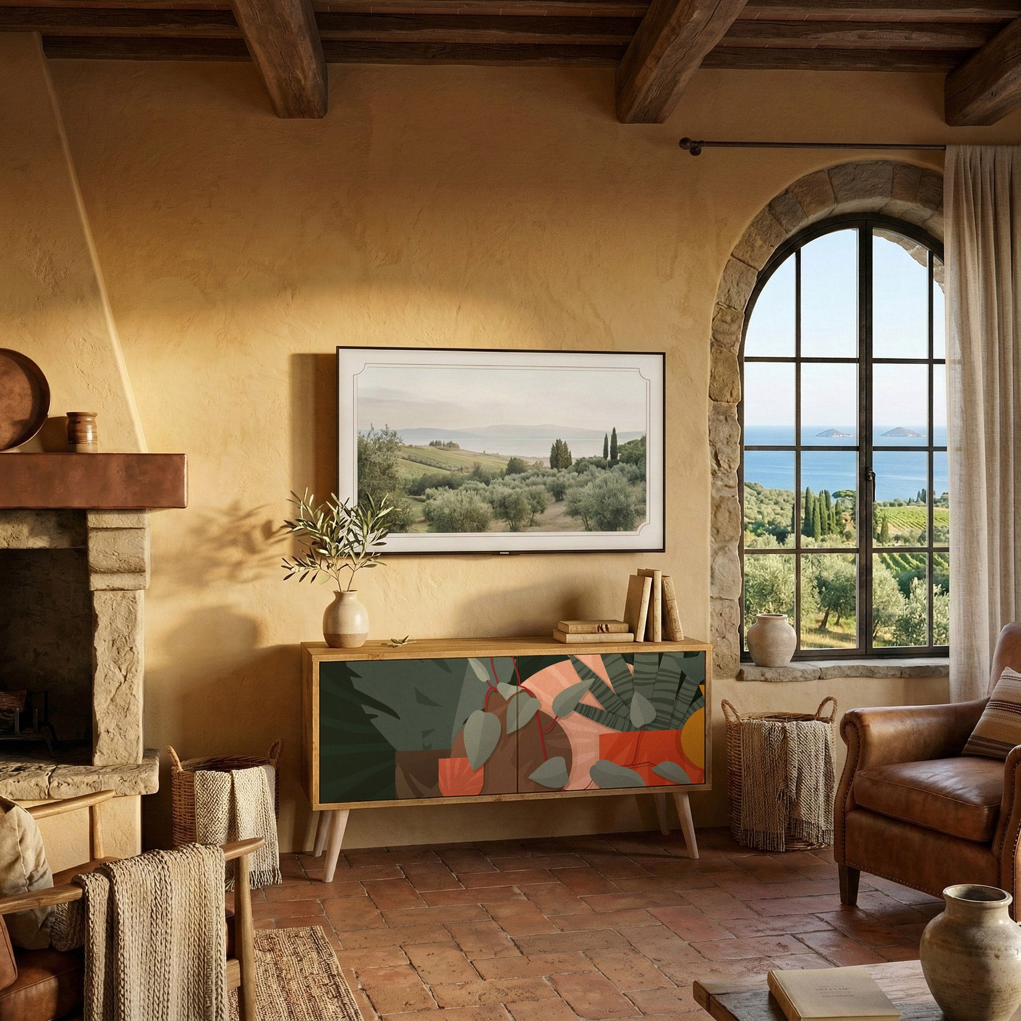 TROPICAL COMPOSITION Compact 2-Door TV Cabinet