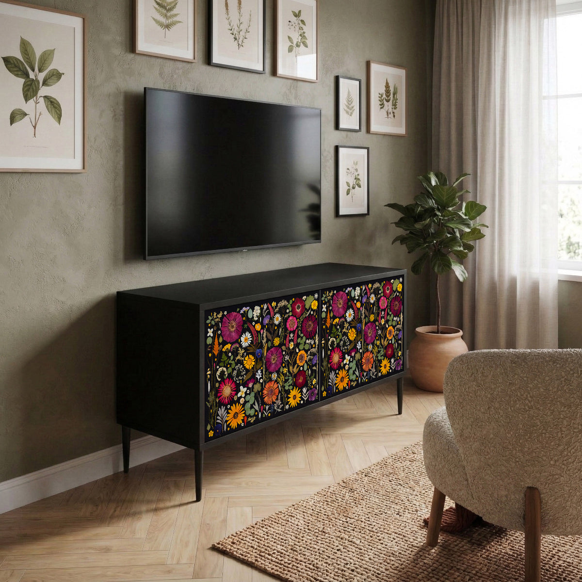 MIDNIGHT GARDEN Mueble de TV Compacto de 2 puertas