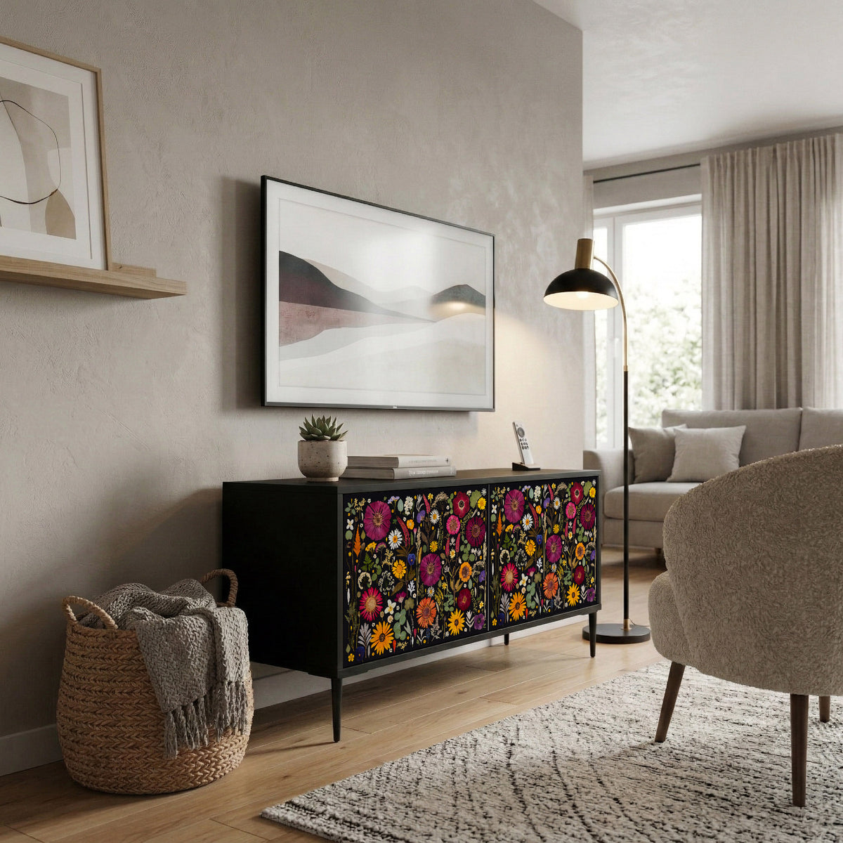 MIDNIGHT GARDEN Mueble de TV Compacto de 2 puertas