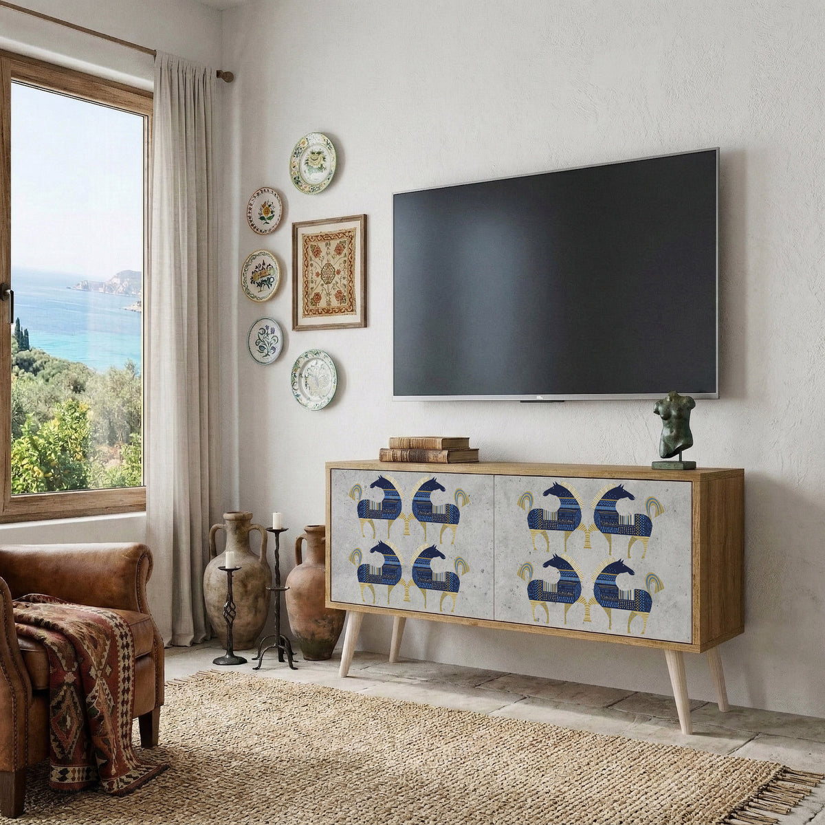 MAJESTIC STEED Mueble de TV Compacto de 2 puertas