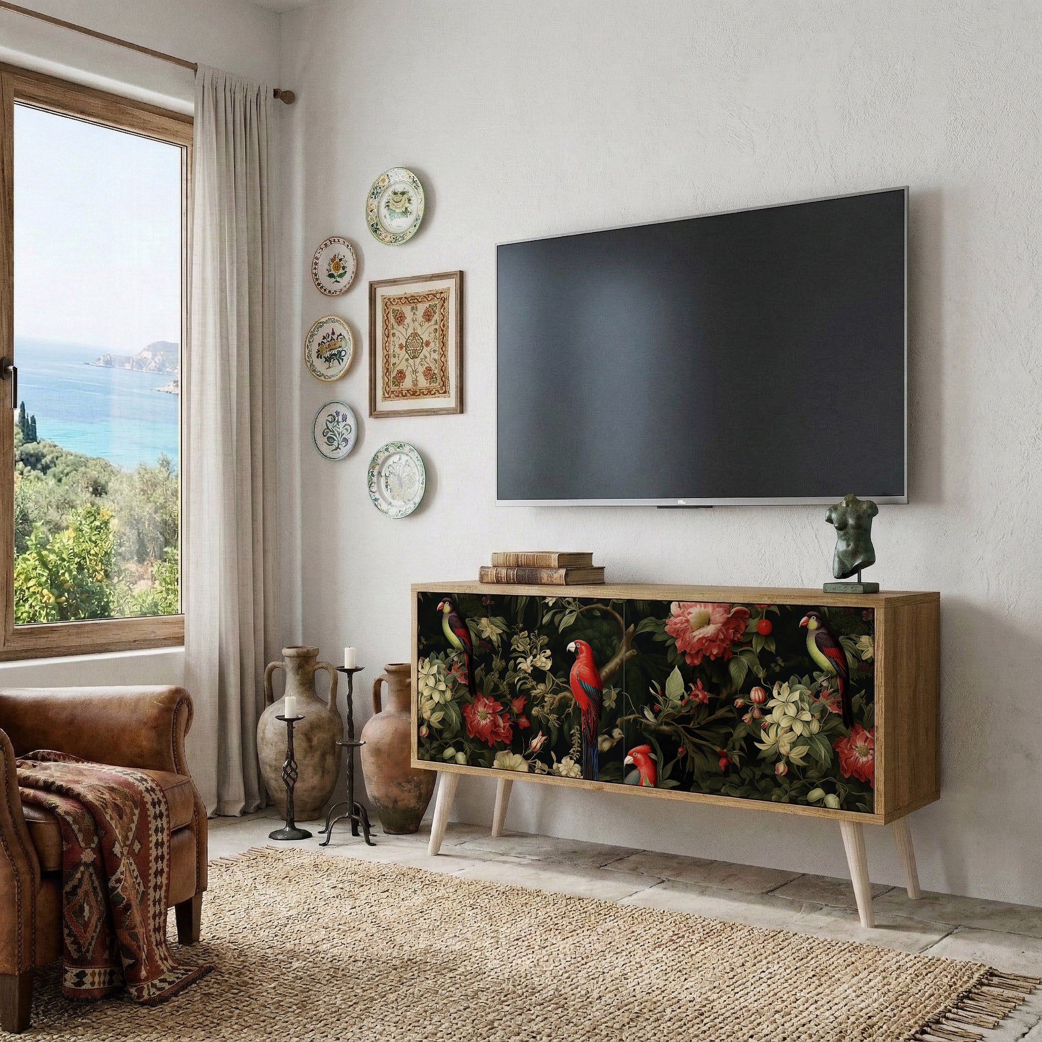AVIAN GREENERY Compact 2-Door TV Cabinet