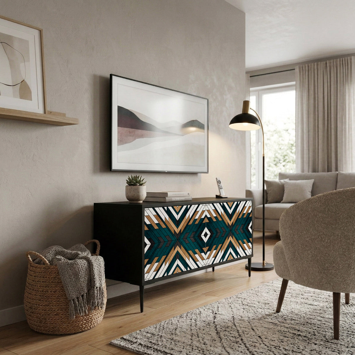 ARTISTIC GEOMETRY Mueble de TV Compacto de 2 puertas